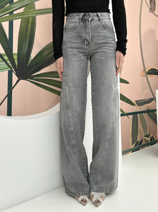 Jeans palazzo tasconi laterali Grigio