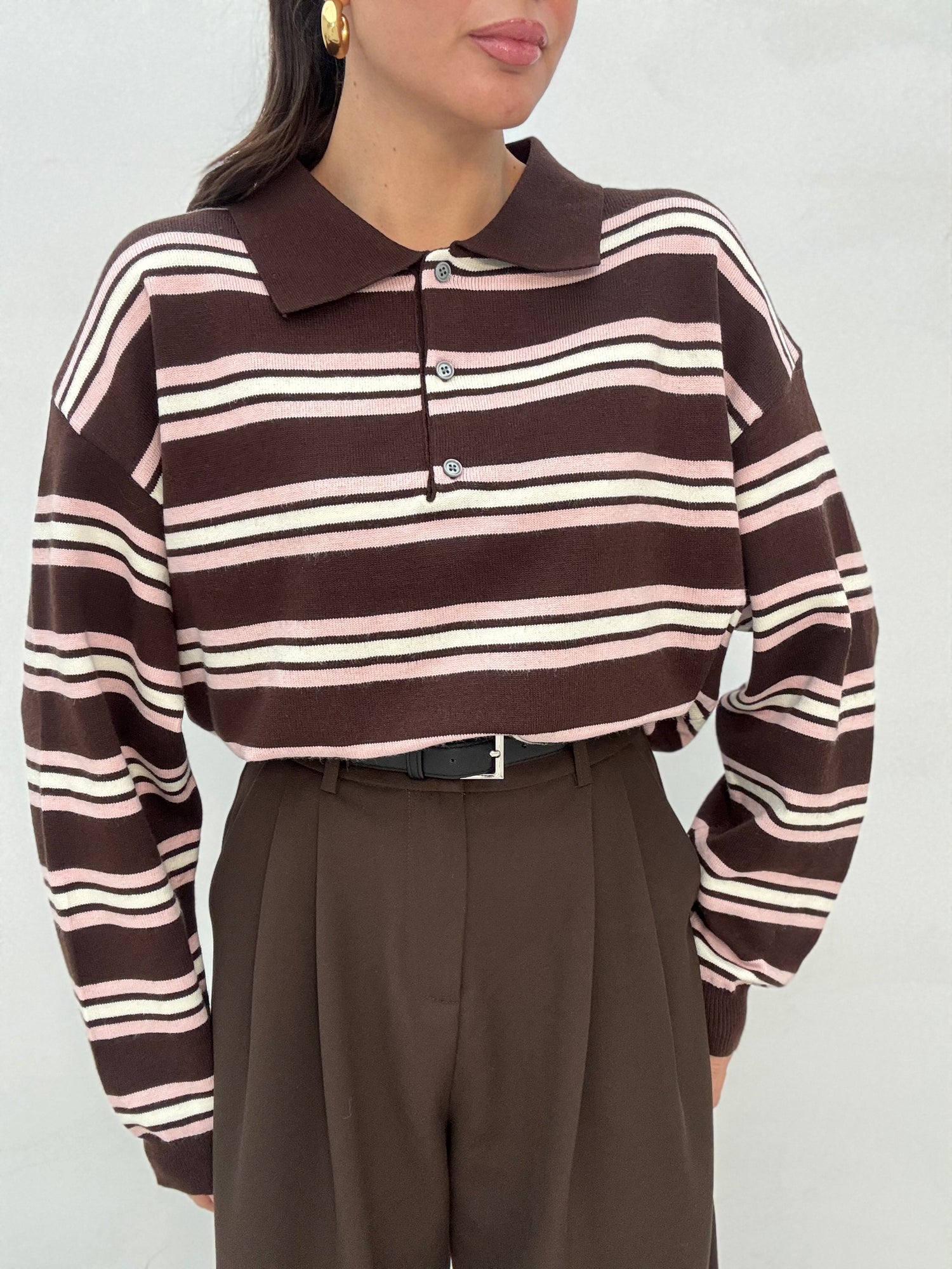 Maglia/Polo ‘TWO WOMAN’ righe Base Cacao e Rosa