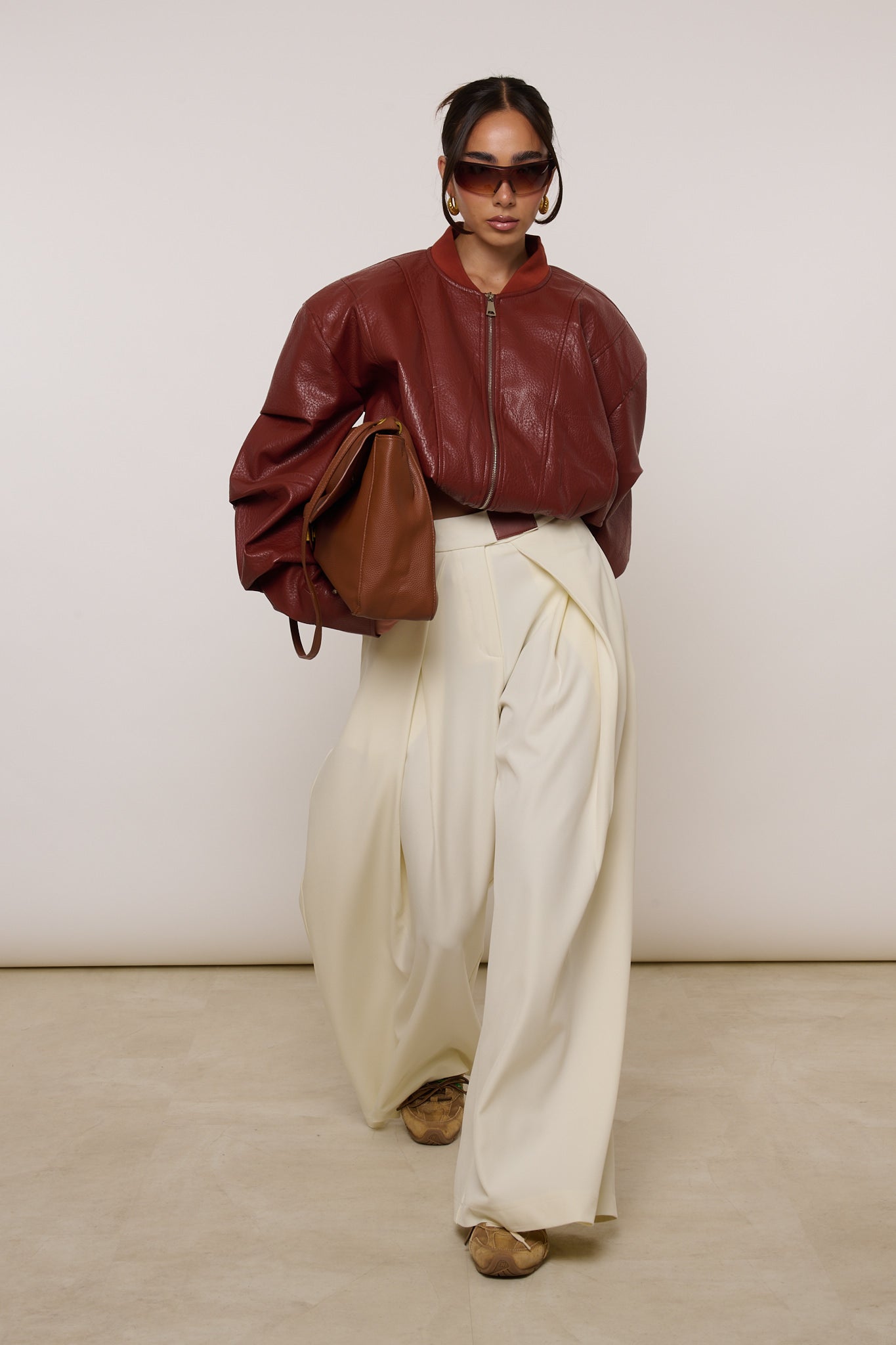 Pantalone con Pence ‘DETTAGLIO ECOPELLE’ Panna