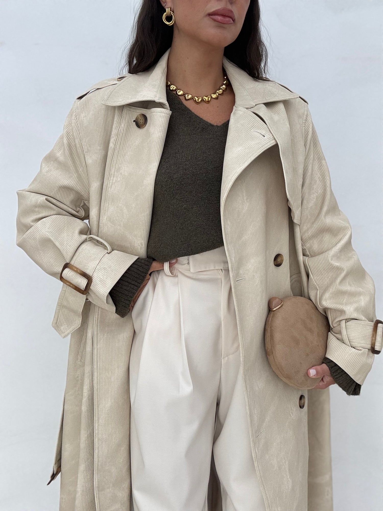 Trench Lungo ‘By Lumina Ecopelle’ Panna