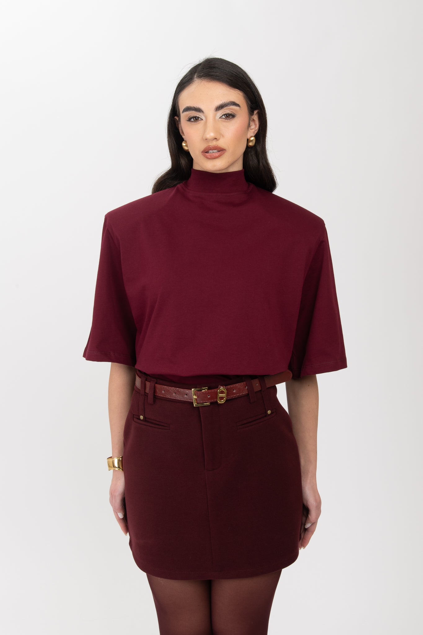 Maglia ‘MEZZO COLLO e MAXI SPALLINA’ 100%COTONE Bordeaux