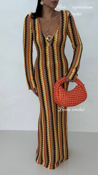 Abito/Copricostume ‘CROCHET’ fantasia Cacao e Senape