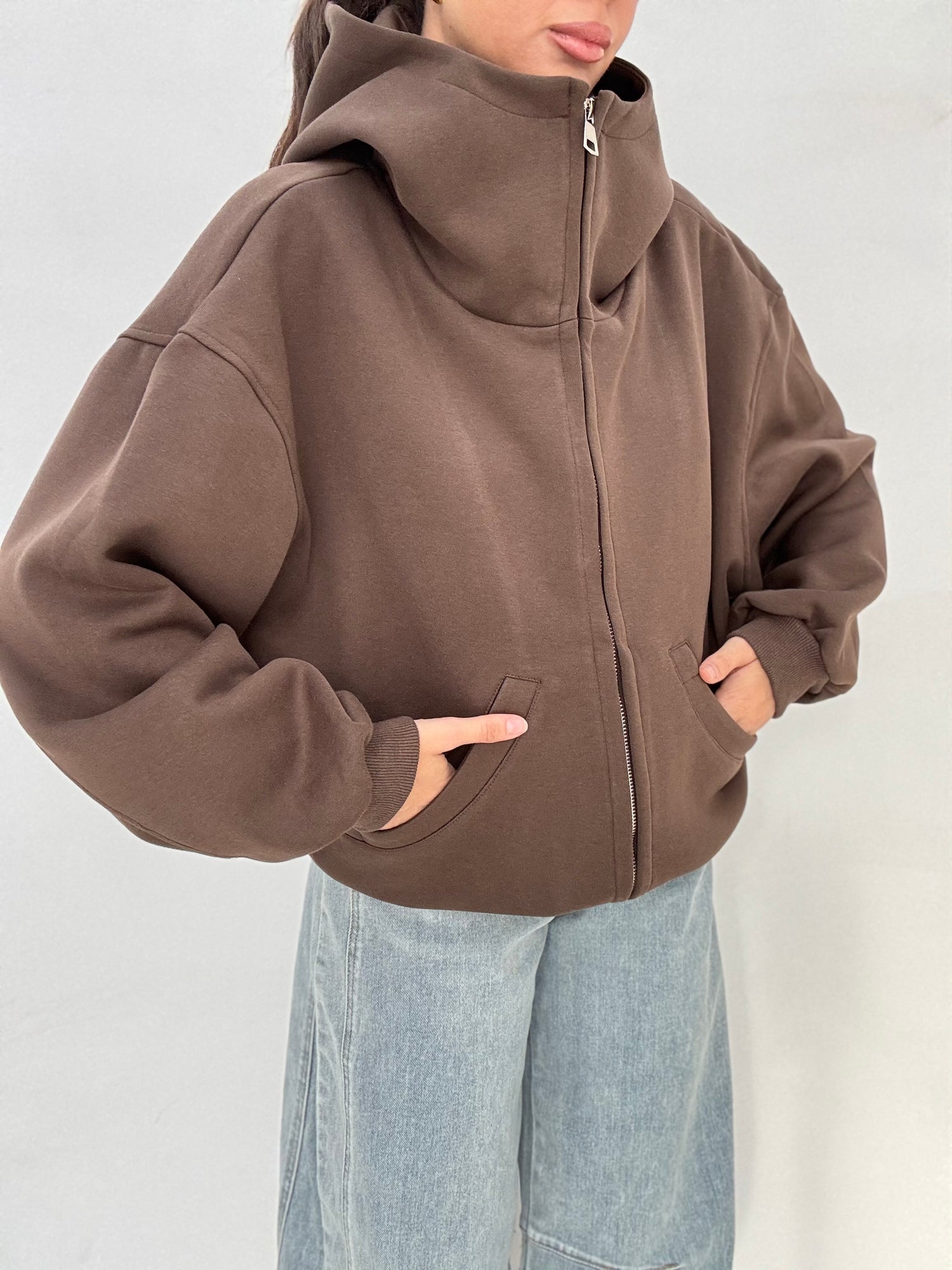 Felpa ‘ZIP COLLO ALTO’ 30%COTONE Cacao