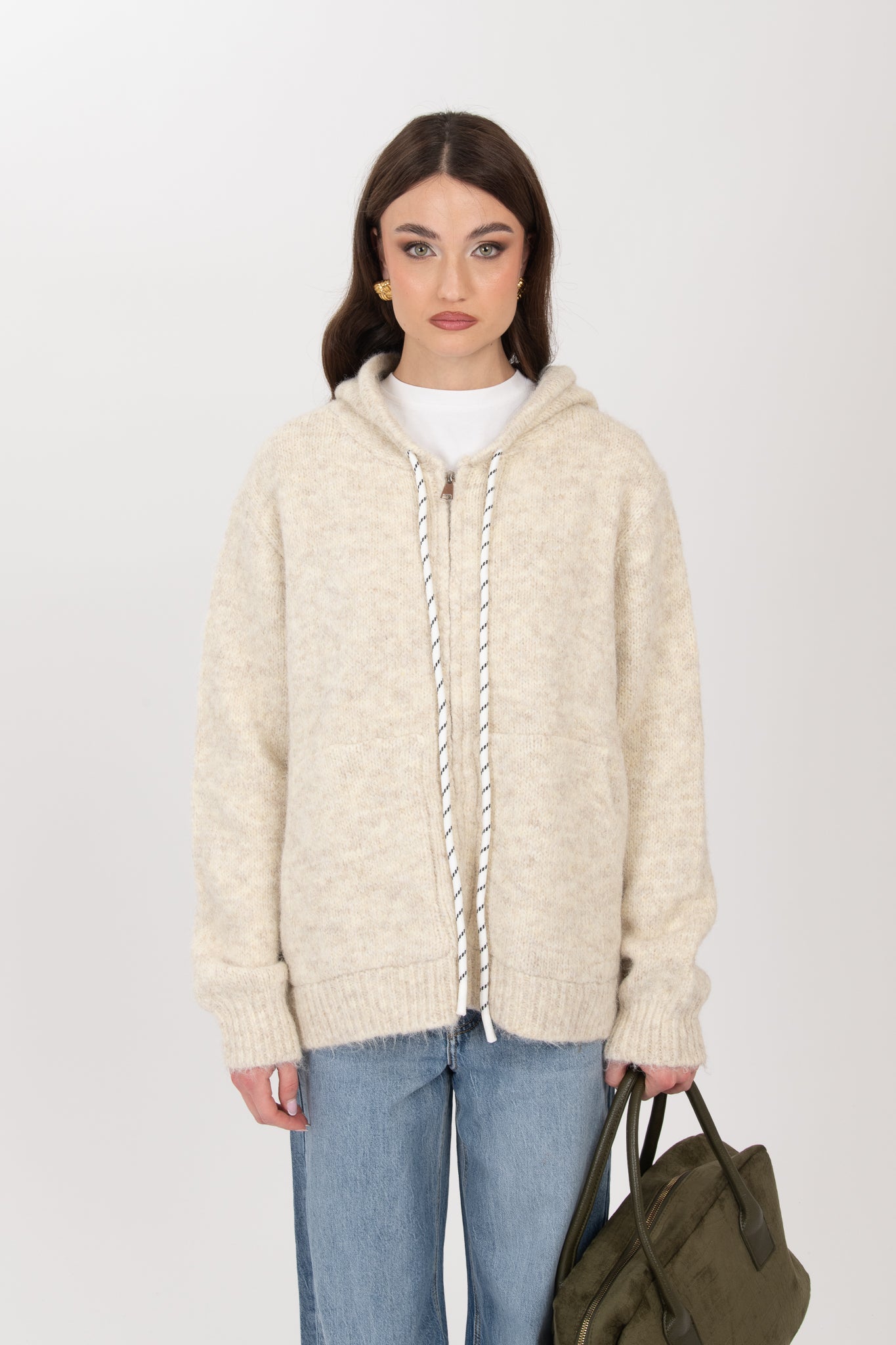 Maglione con cappuccio   ‘LACCETTI E ZIP’ Panna