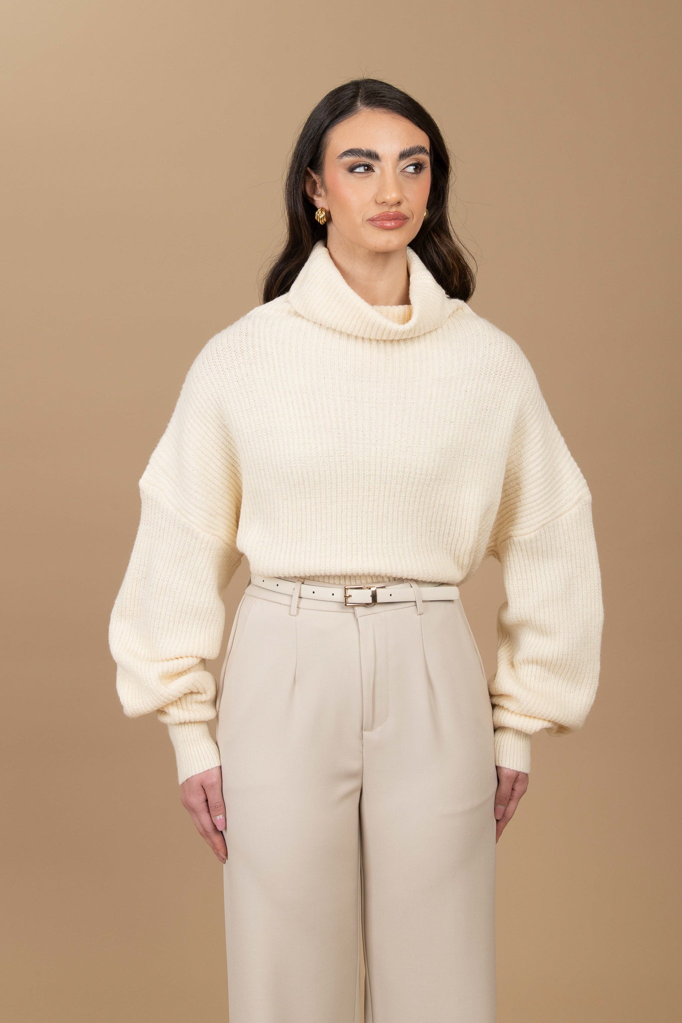 Maglione ‘COLLO ALTO’ costine Panna