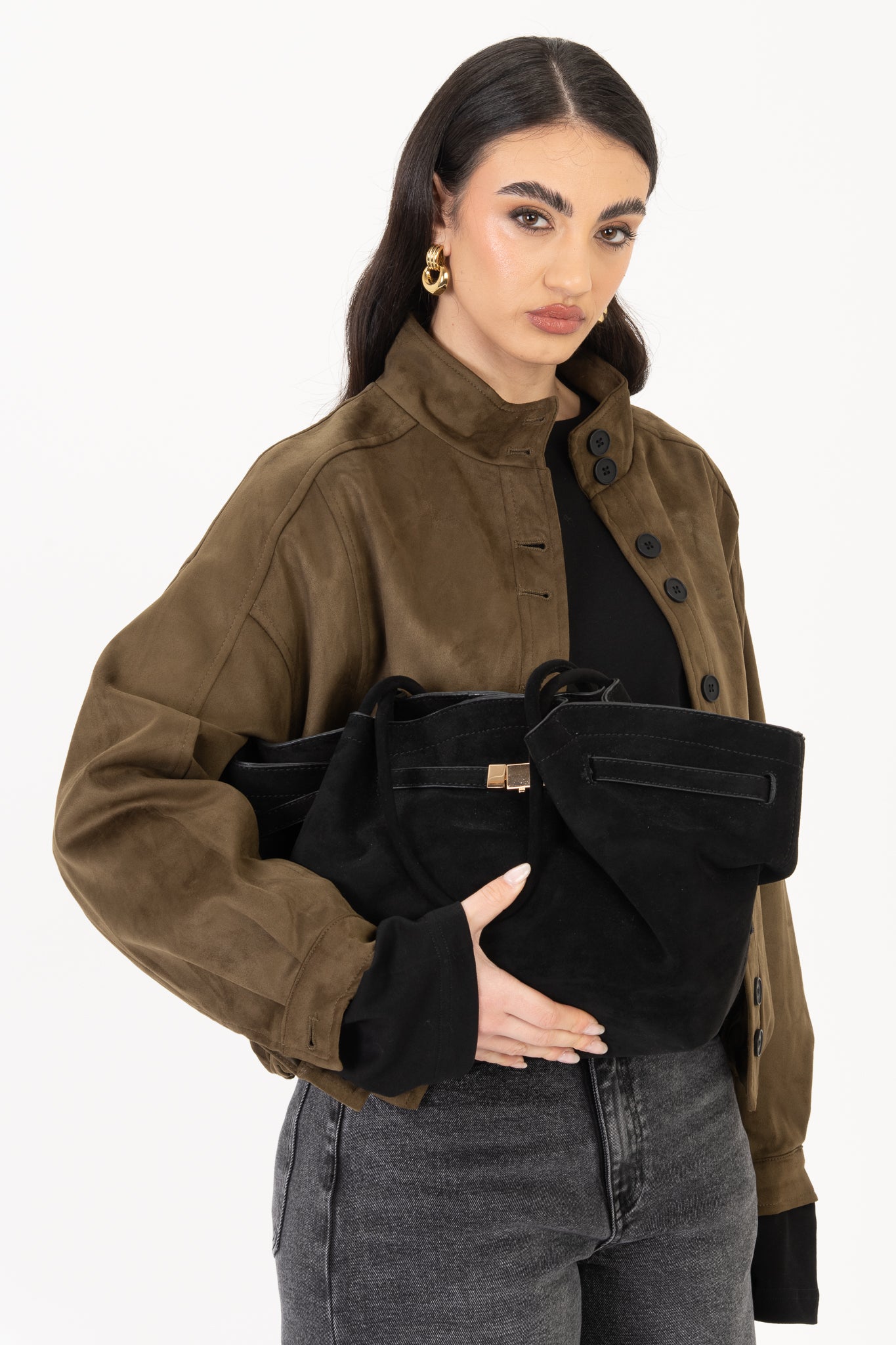 Borsa Suede ‘FIBBIA ORO’ Nera
