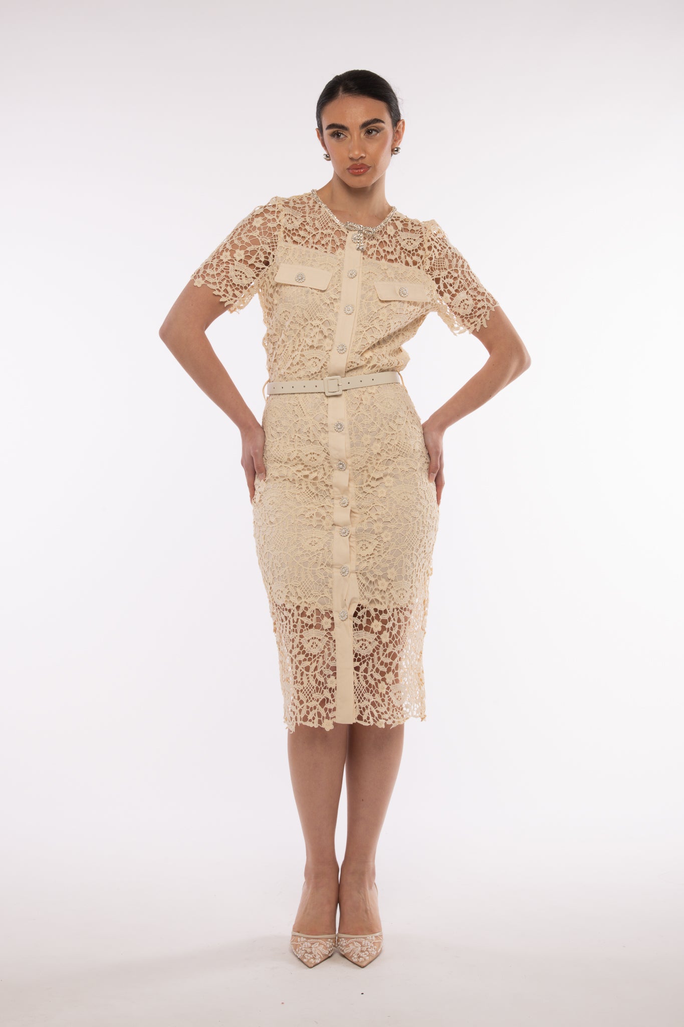 Abito ‘DAPHNE’ in pizzo Giallo Burro