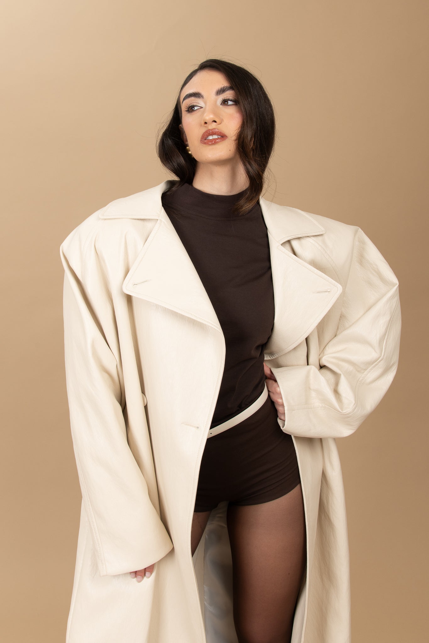 Trench lungo ‘ECO-PELLE’ BY LUMINA Panna