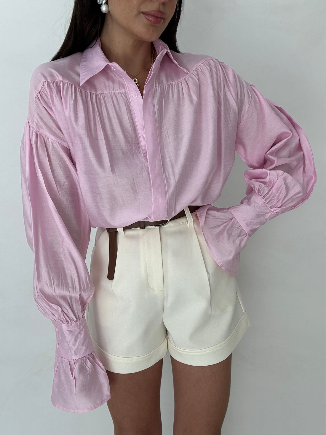 Camicia ‘VELATA’ con rouches al polso Rosa
