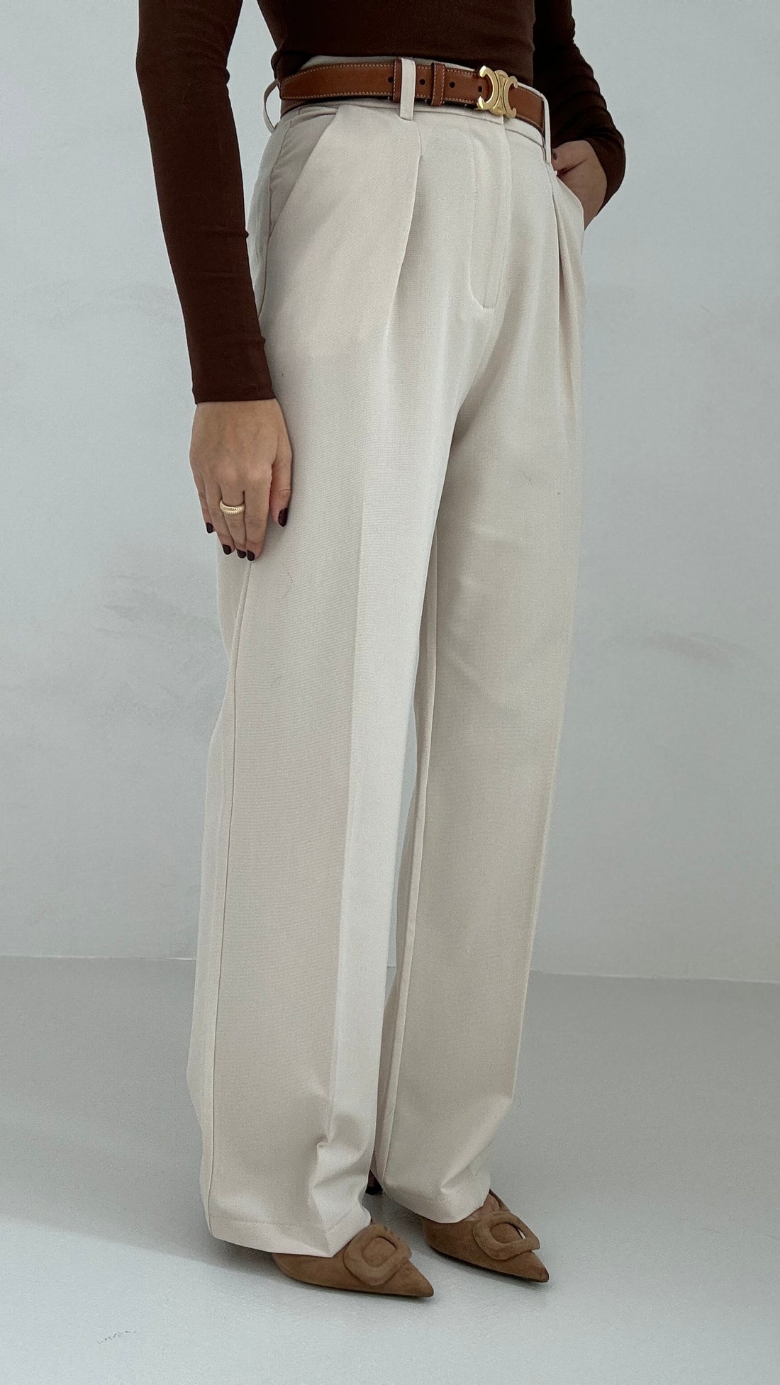 Pantalone con pence Panna