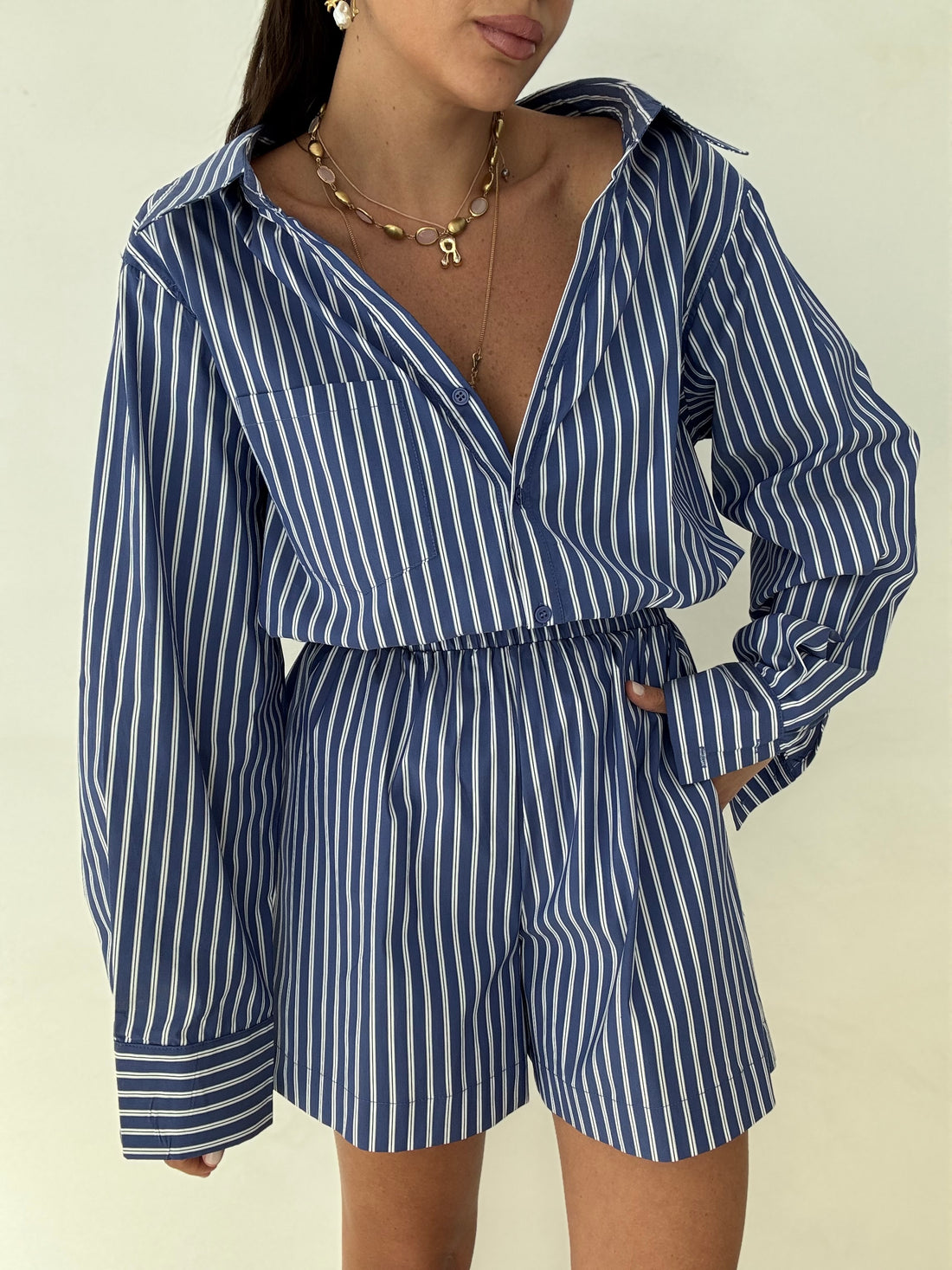 Coordinato ‘FLORA’ a righe Blu