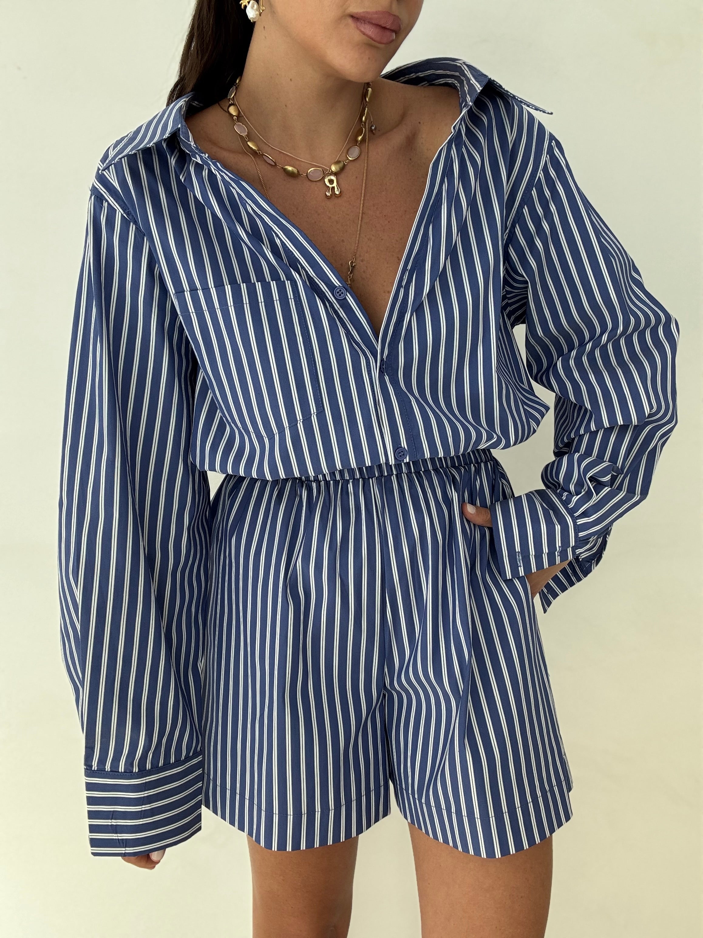 Coordinato ‘FLORA’ a righe Blu