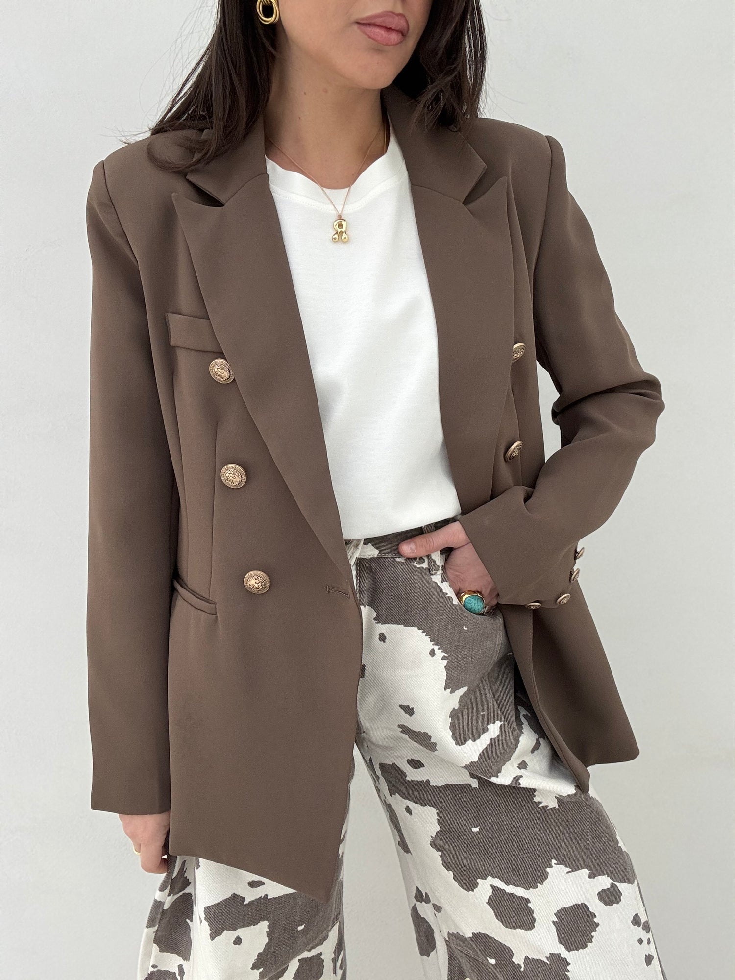 Blazer ‘LION’ bottoni oro Cacao