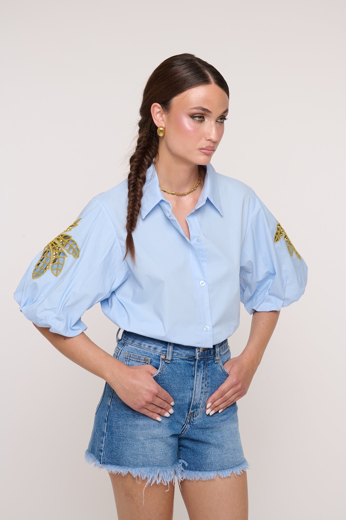 Camicia ‘100% COTONE’ con Palme Azzurra