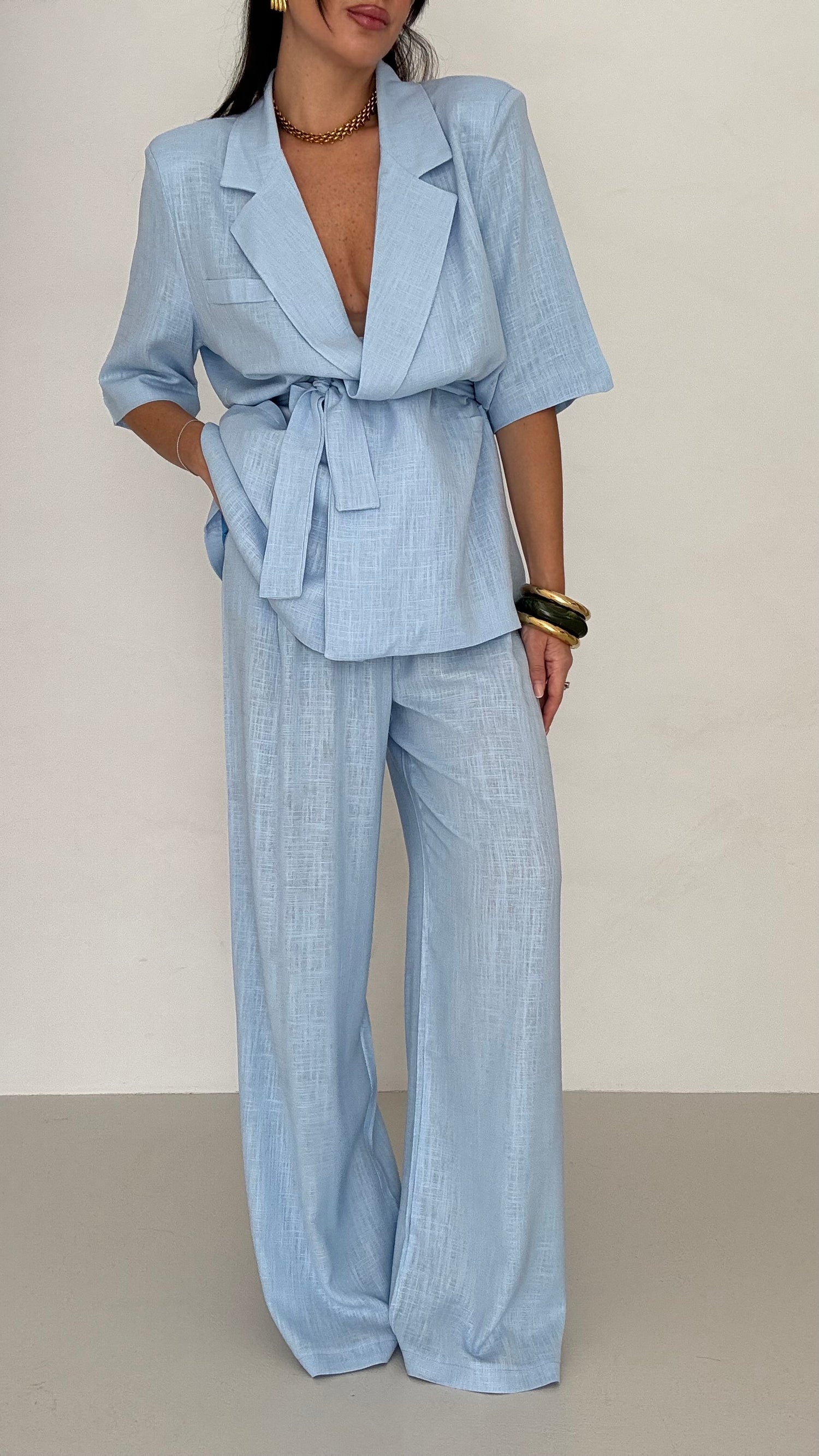 -PREORDINE-Tailleur ‘55% LINO’ Azzurro