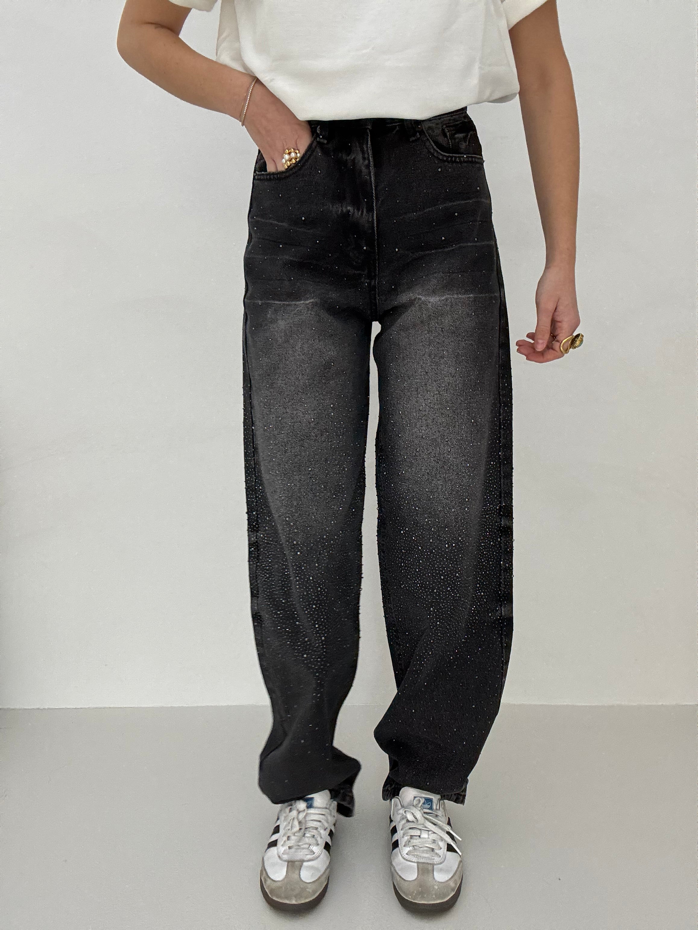 Jeans ‘BALLON 2.0’ con strass Nero slavato