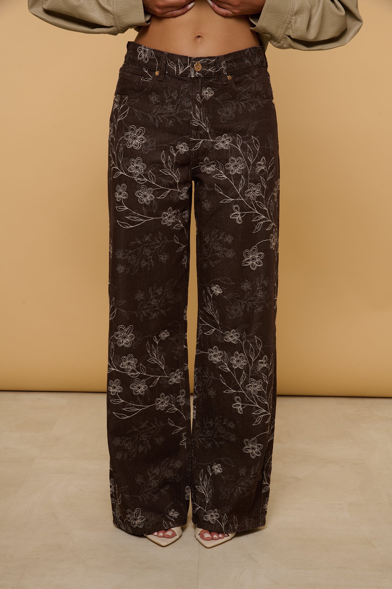 Jeans ‘RICAMI FLOREALI’ Cacao
