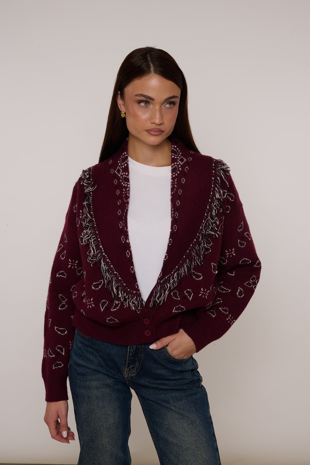Cardigan ‘FANTASIA BANDANA’ Bordeaux