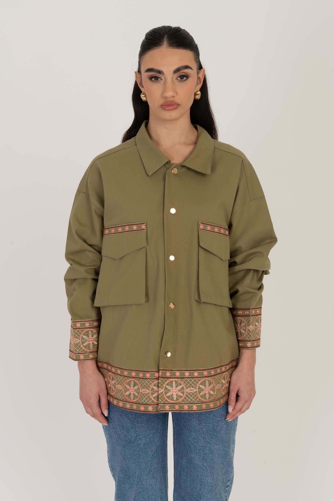 Giacca ‘RICAMI 100%COTONE’ Verde Militare