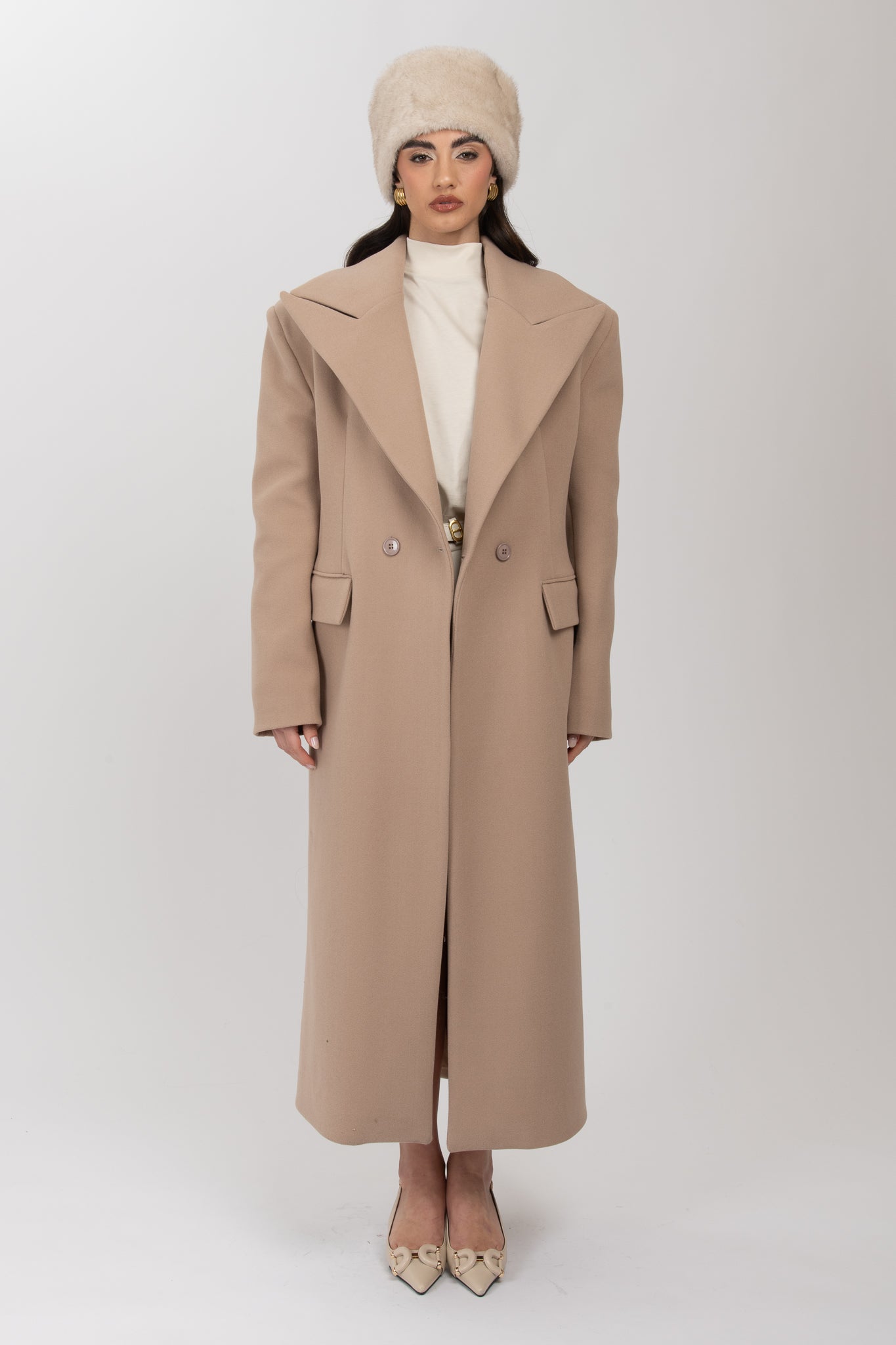 Cappotto ‘MAXI SPALLINE 3&33’ Beige