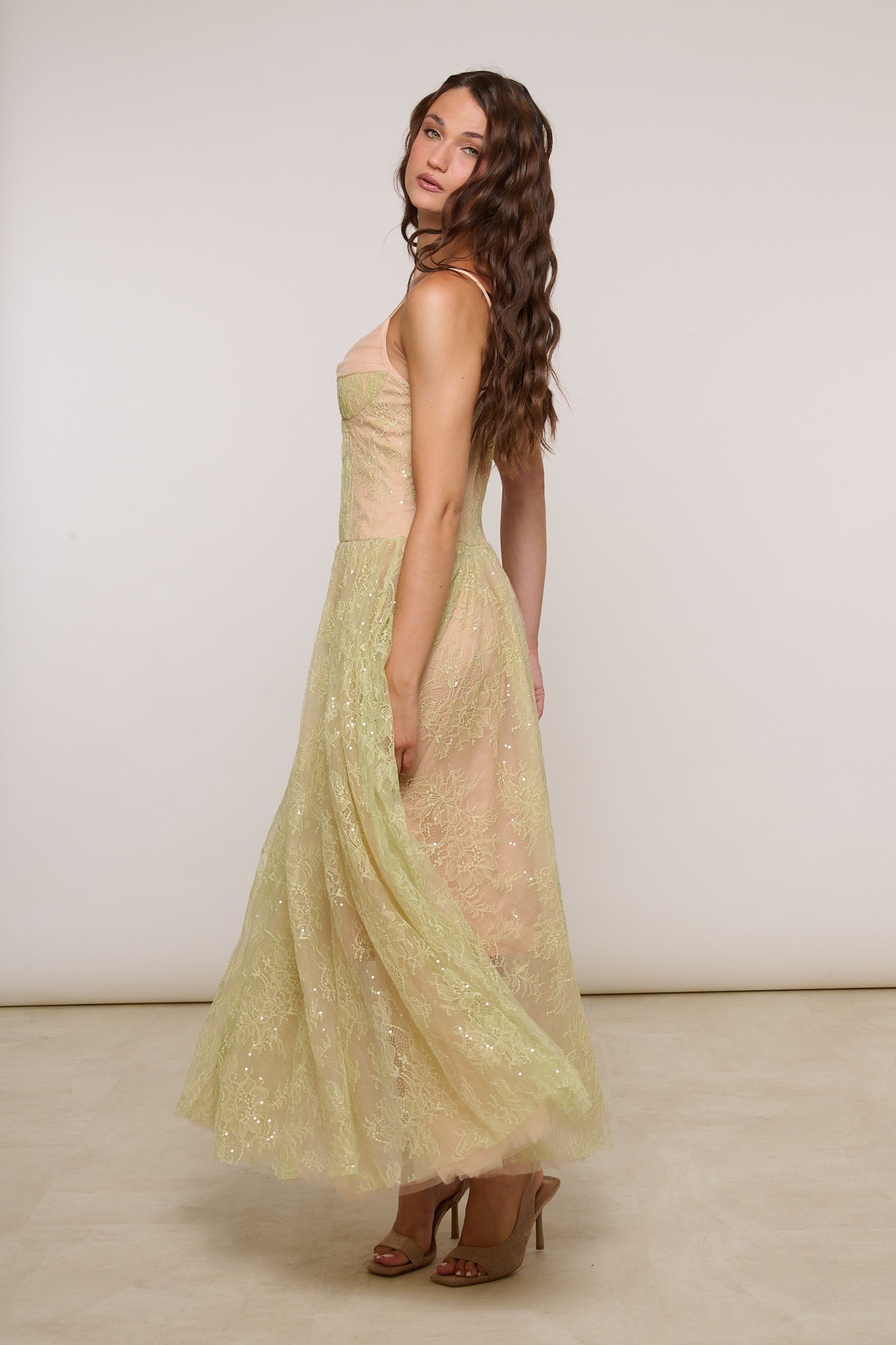 Abito ‘MICRO PAILLETTES E PIZZO’ Verde