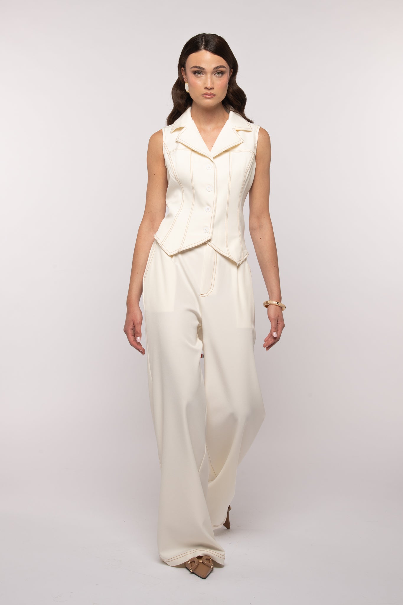 Coordinato ‘GILET AVVITATO+PANTALONE’ Panna