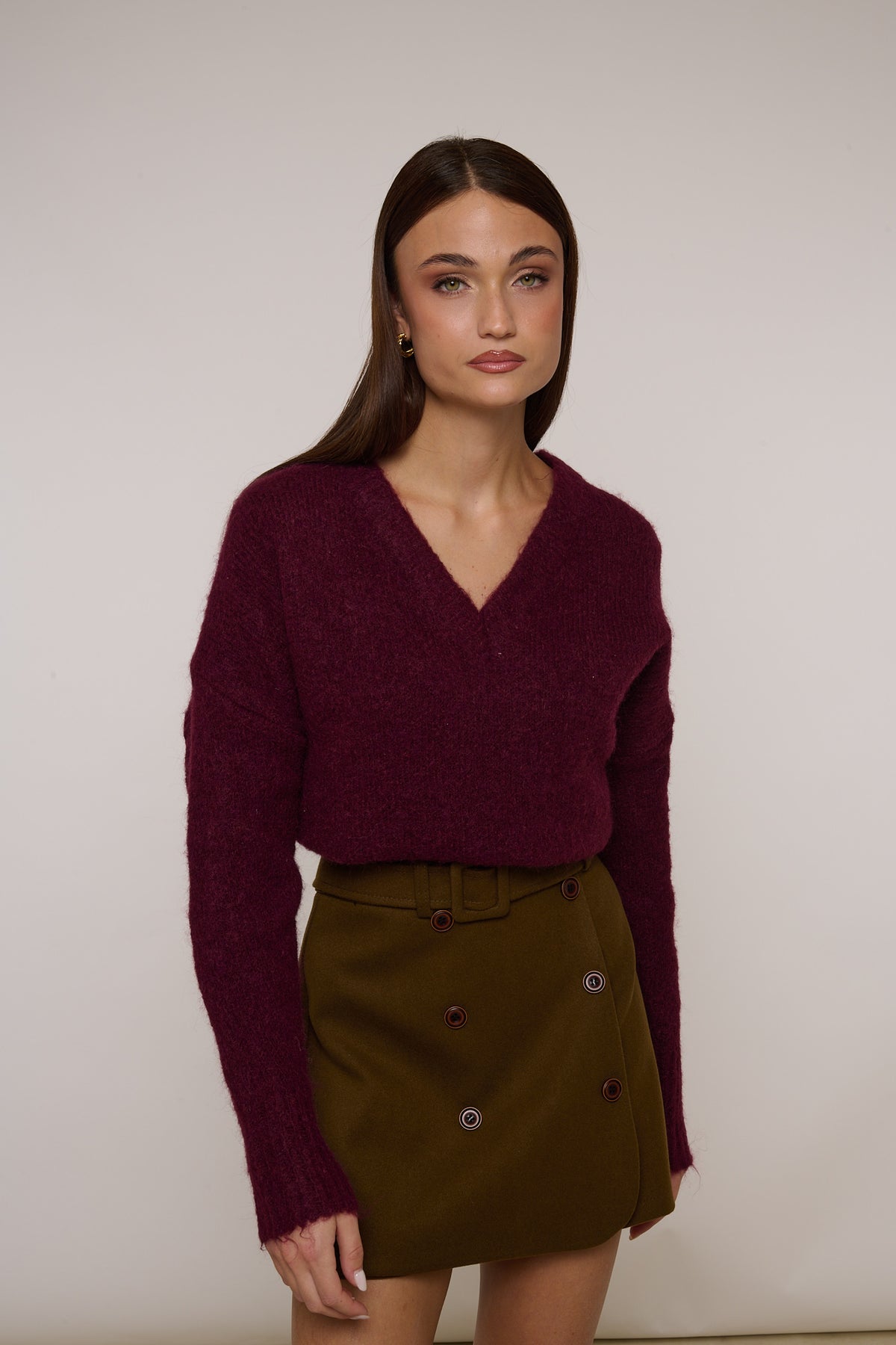 Maglione ‘SCOLLO V’ 5% LANA Bordeaux