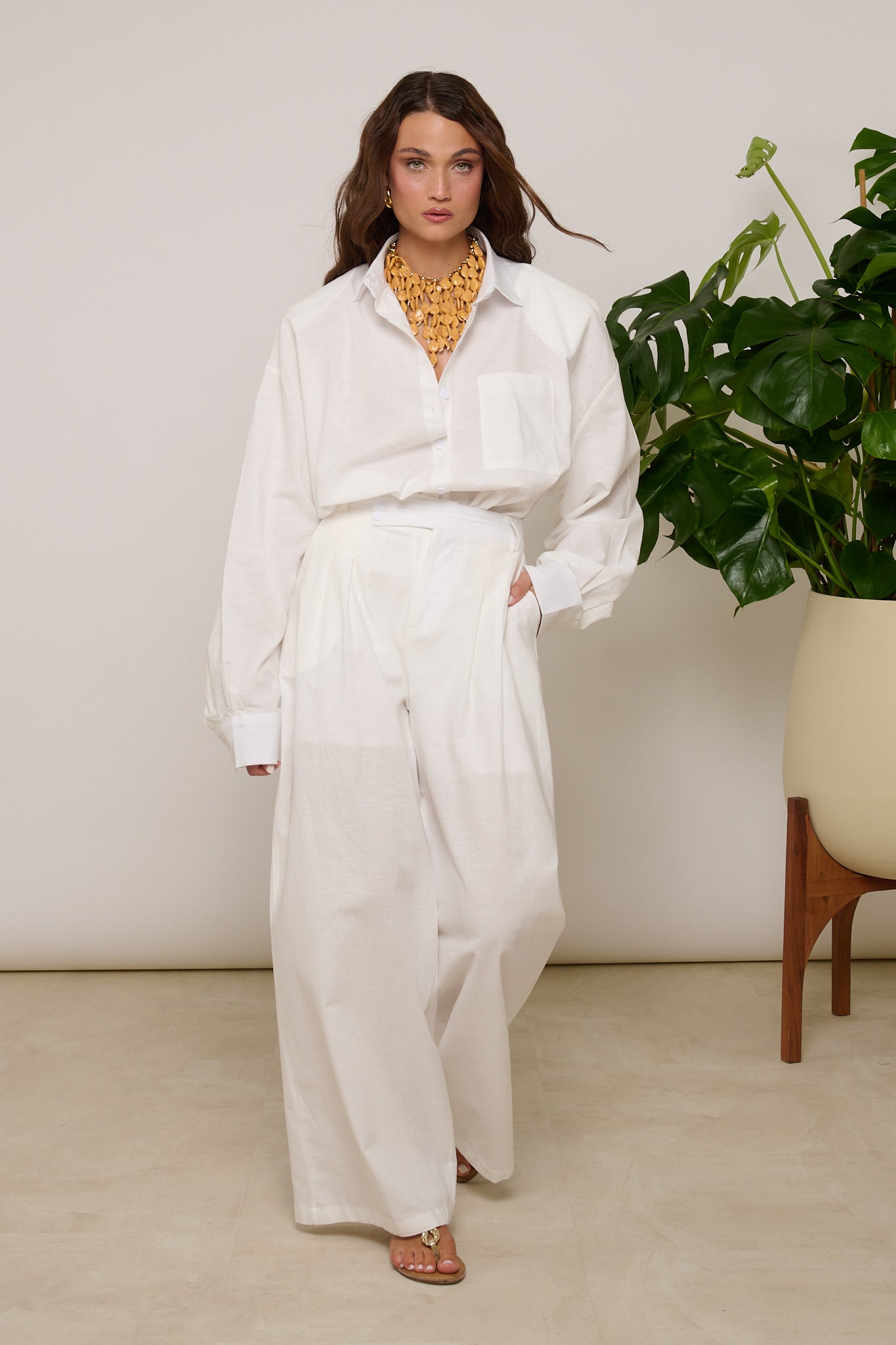 Coordinato ‘CAMICIA MAXI SPALLINA+PANTALONE’ Bianco