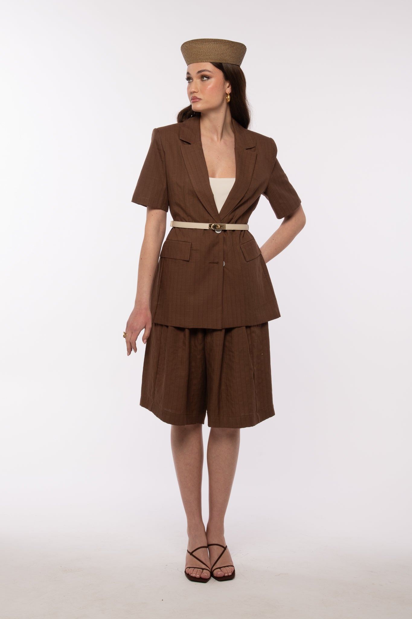 Blazer Mezza Manica ‘GESSATO’ 4% Lino By Lumina Cacao