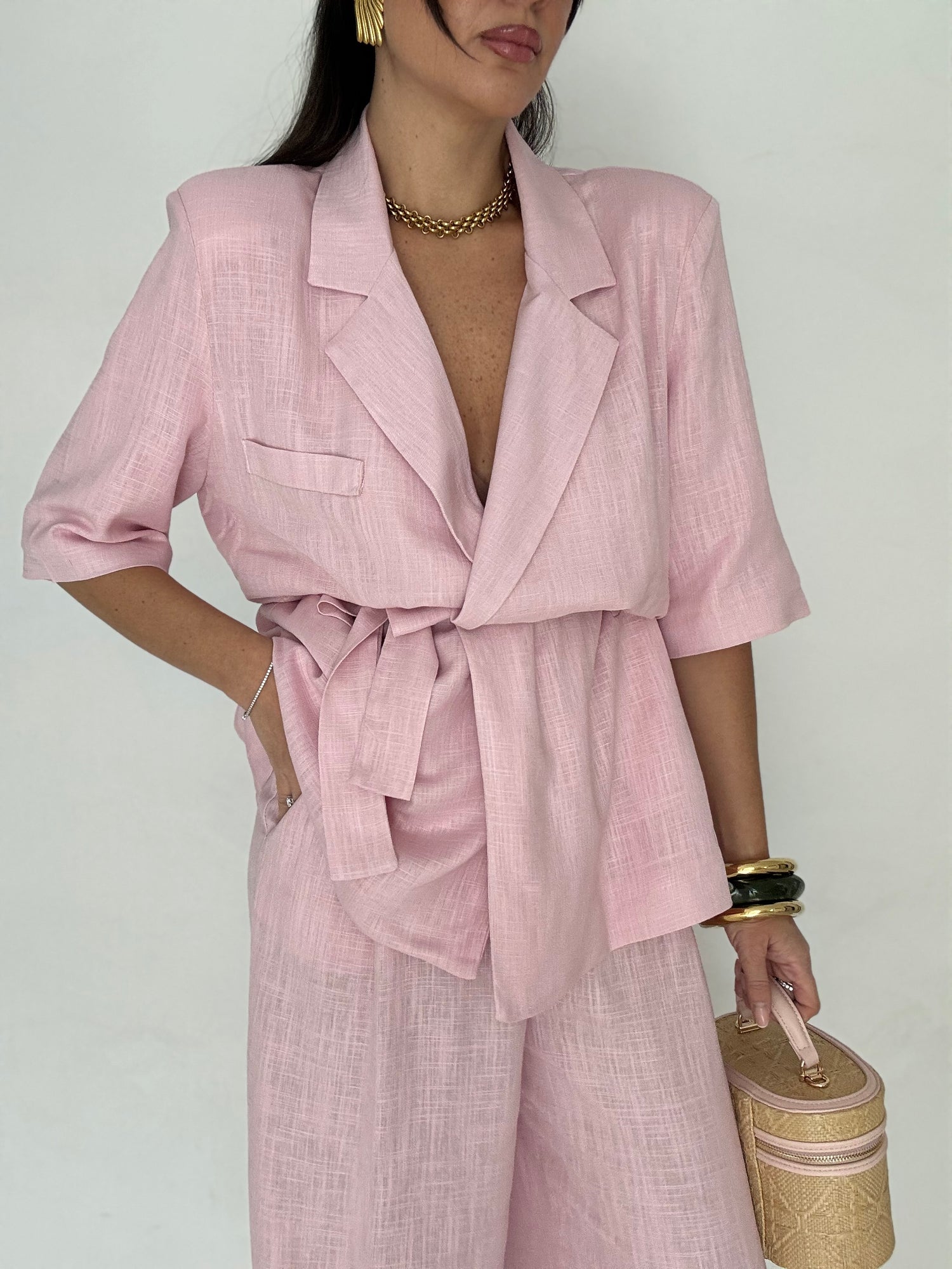 -PREORDINE-Tailleur ‘55% LINO’ Rosa
