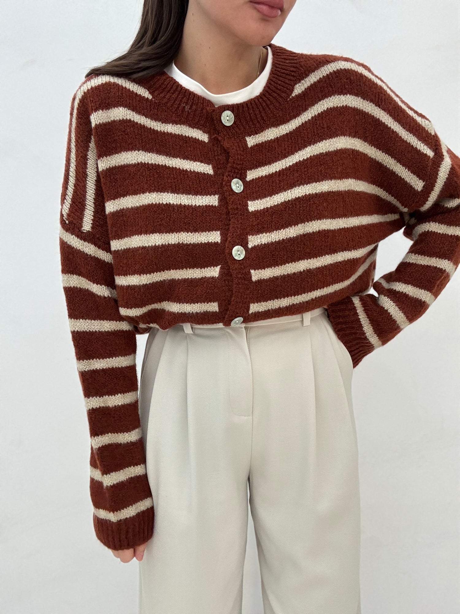 Cardigan ‘RIGHE 10% LANA’ Base Rame