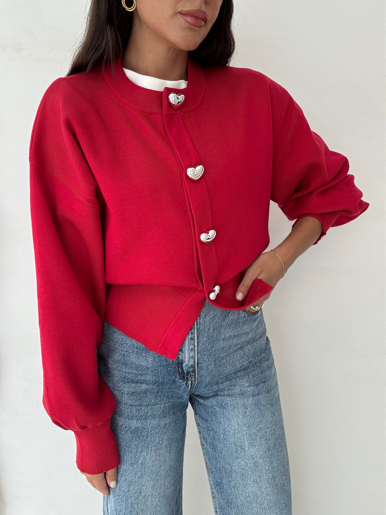 PREORDINE- il prodotto verrà spedito giovedì -Cardigan ‘CUORI’ Rosso