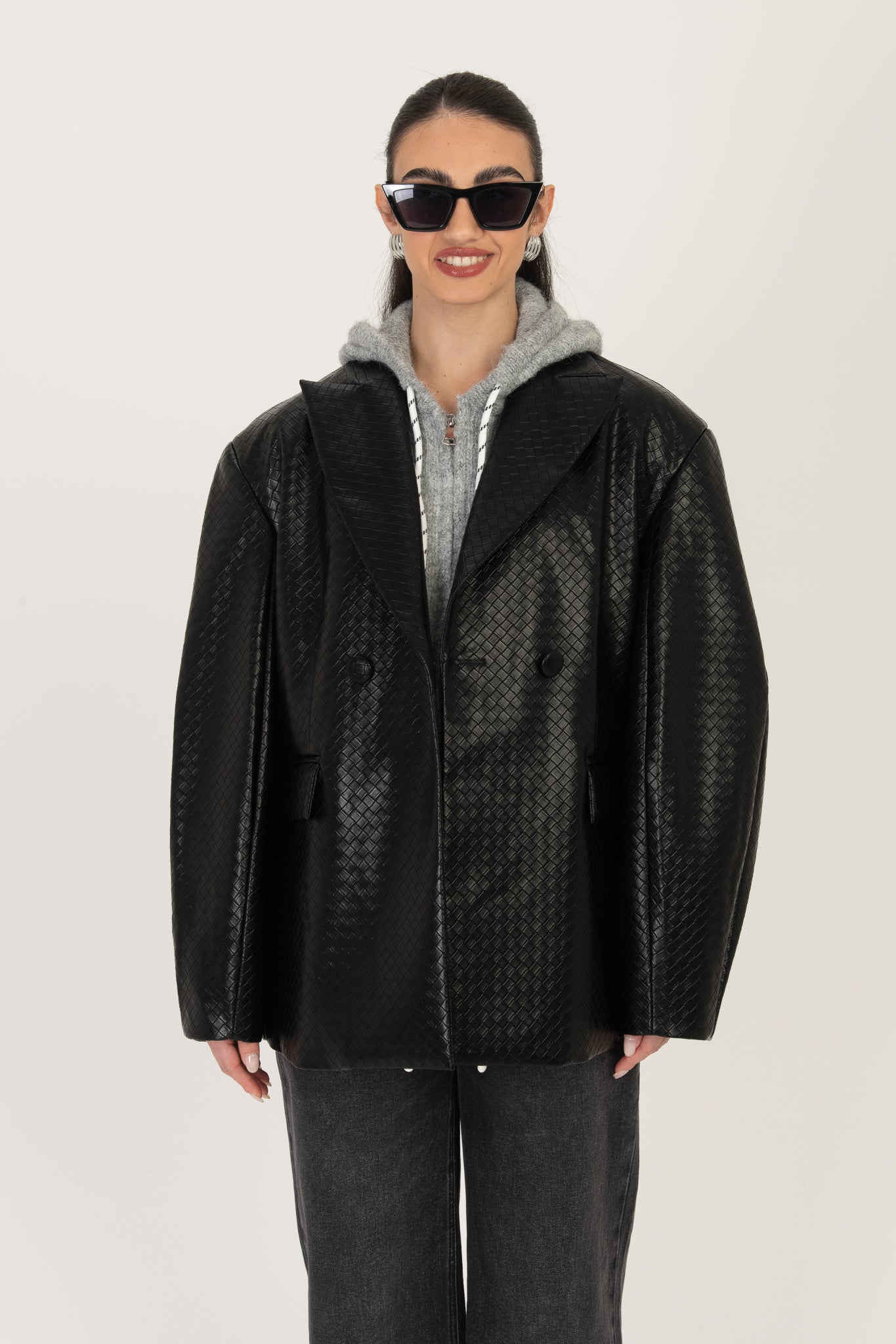 Blazer ‘IN ECOPELLE INTRECCIATA ’ BY LUMINA Nero