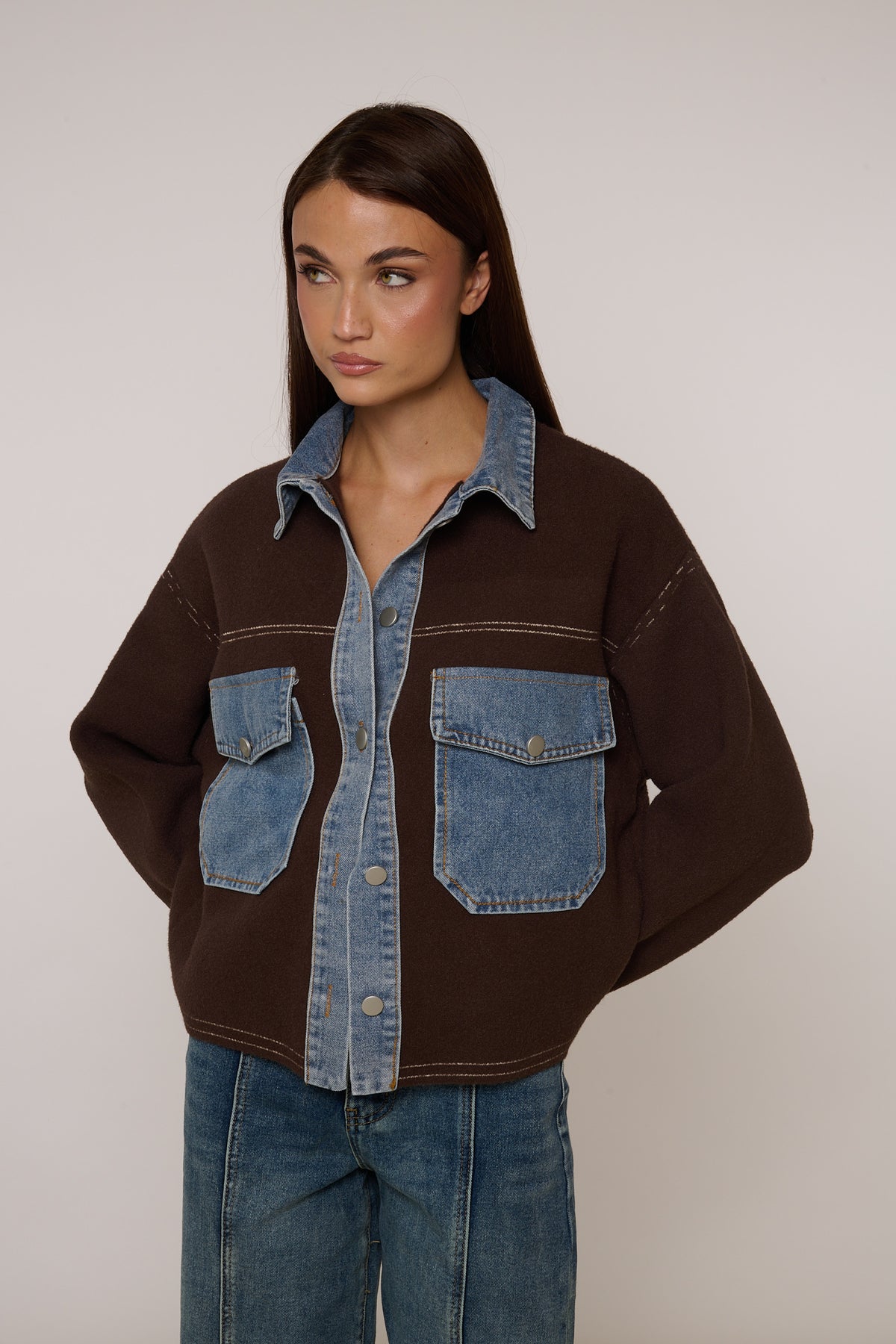 Cardigan ‘DETTAGLI IN DENIM’ Cacao