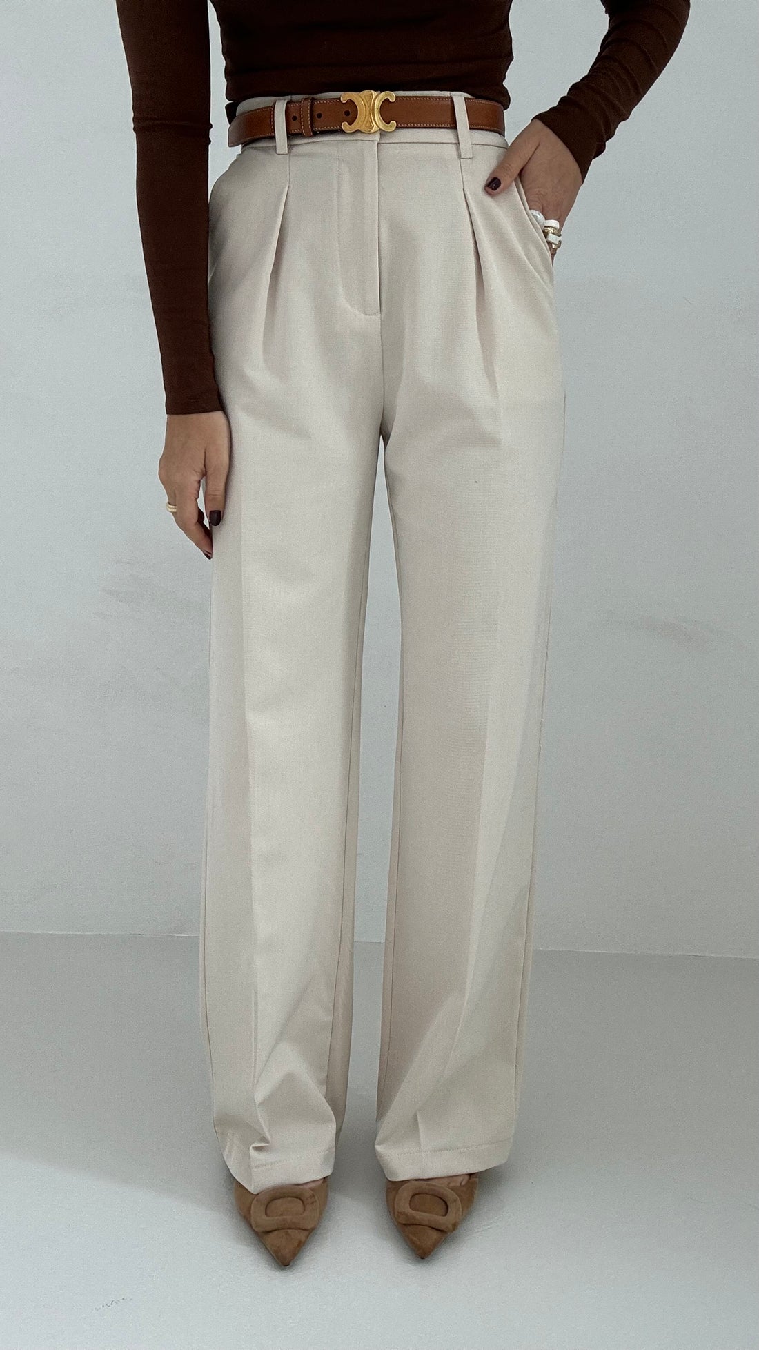 Pantalone con pence Panna