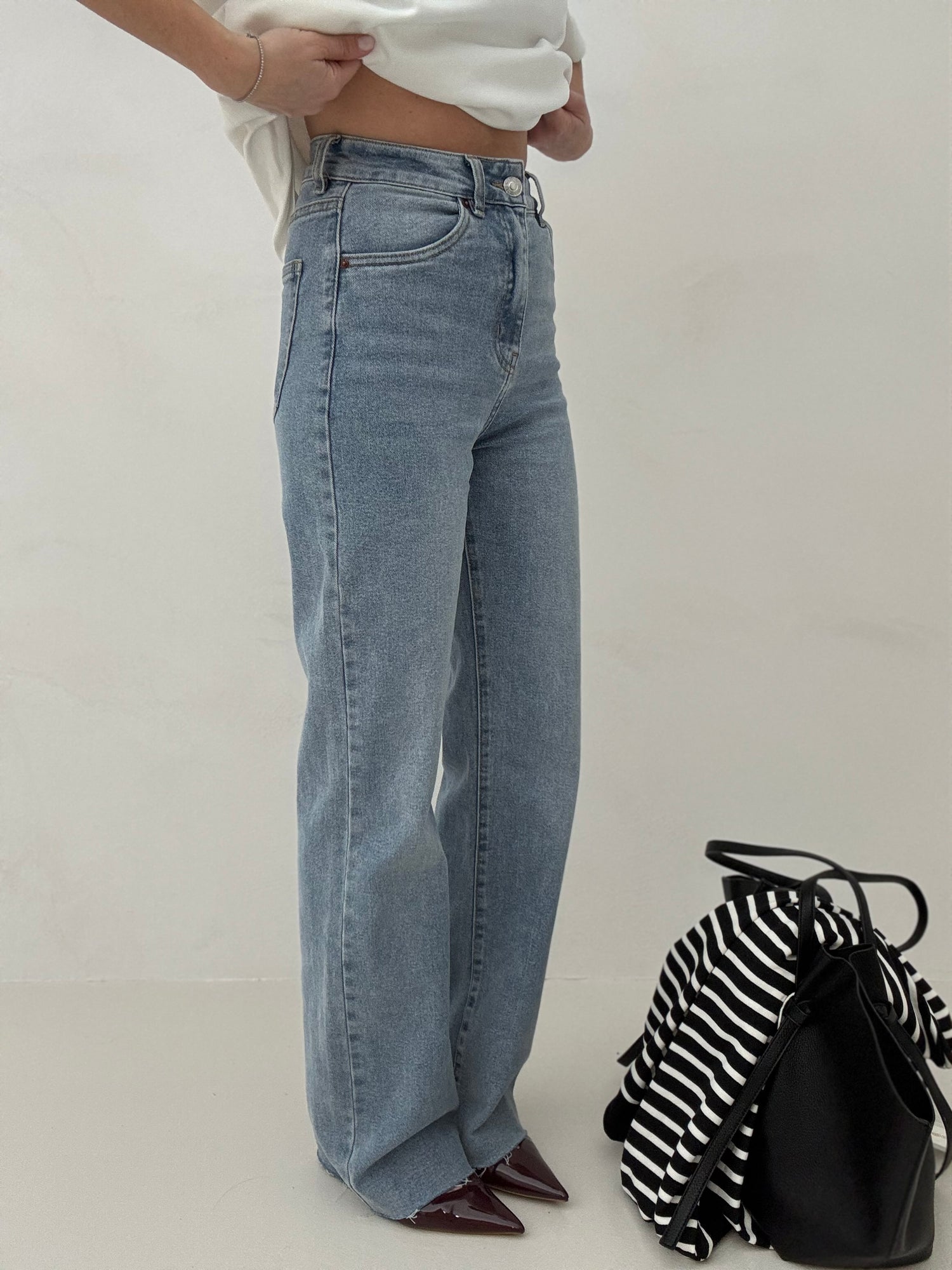 Jeans ‘ELASTIC’ wide leg Denim Chiaro