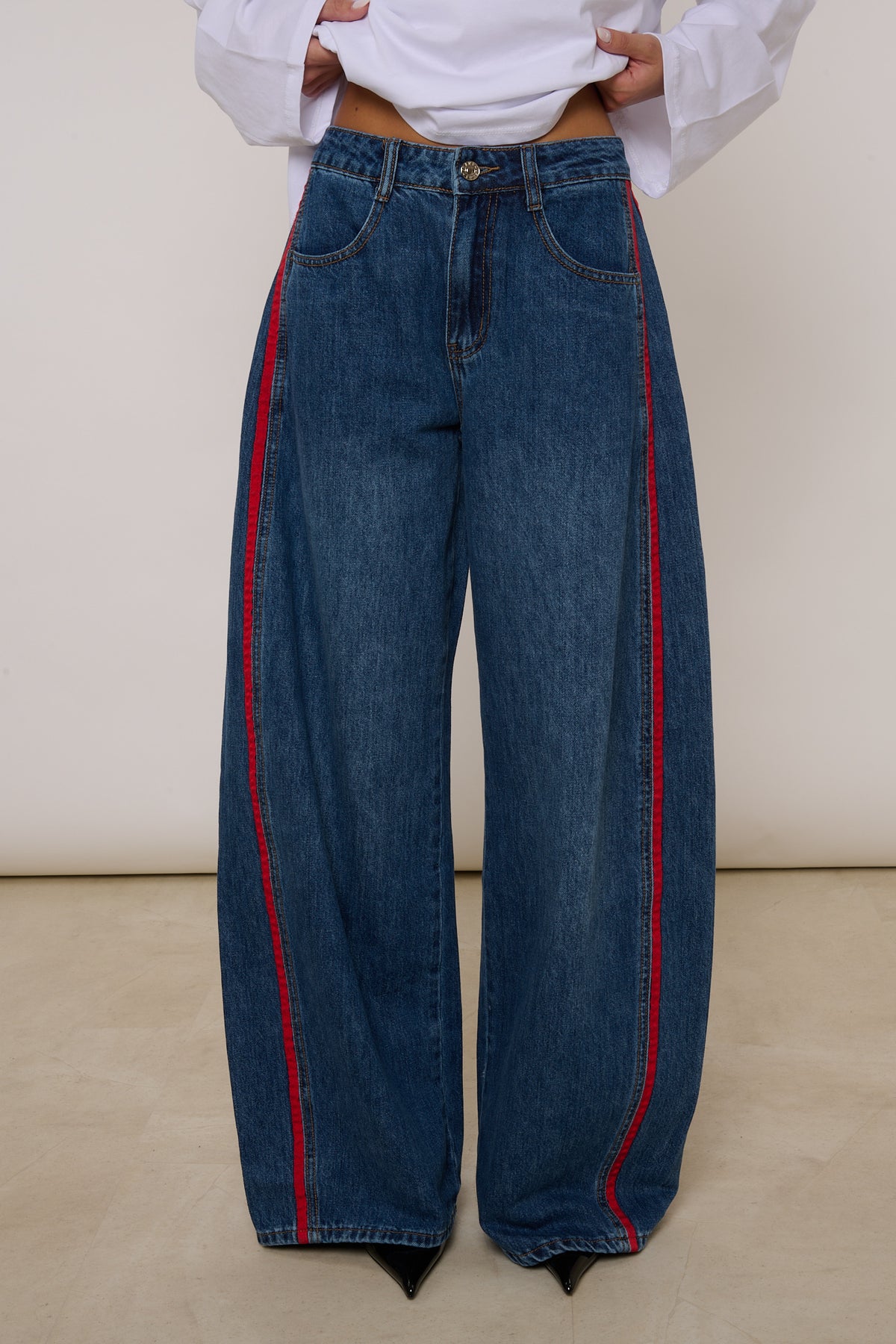 Jeans ‘BANDE LATERALI ROSSE’ Denim Scuro