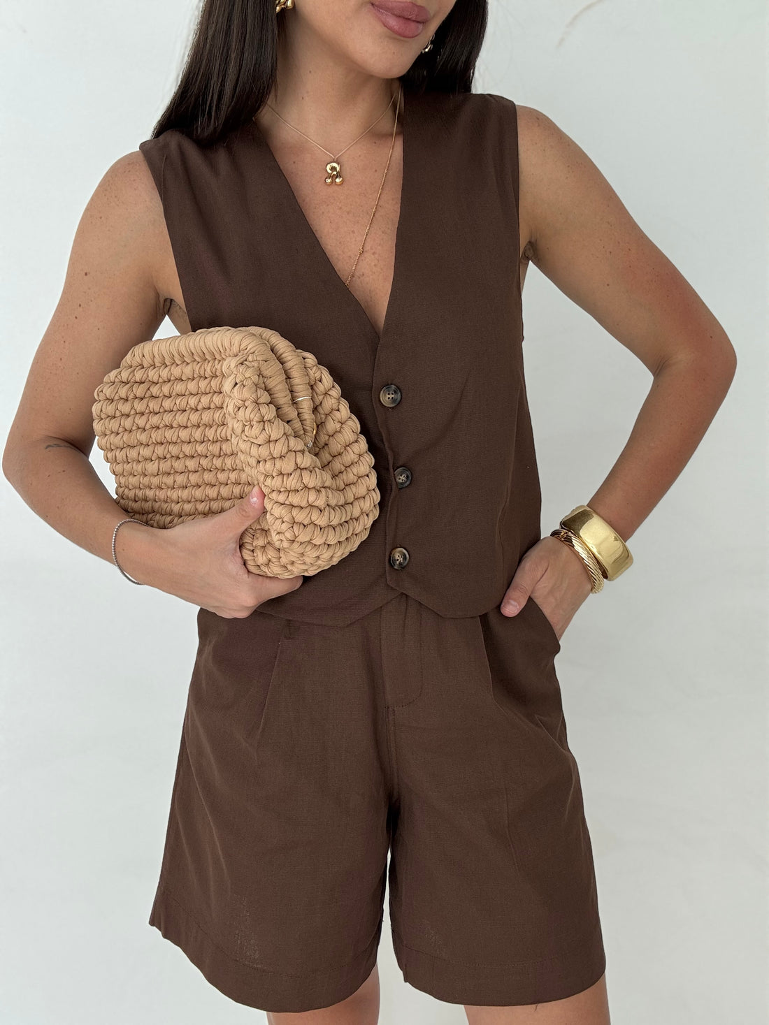 Coordinato ‘97%COTONE’ Gilet+Bermuda Cacao