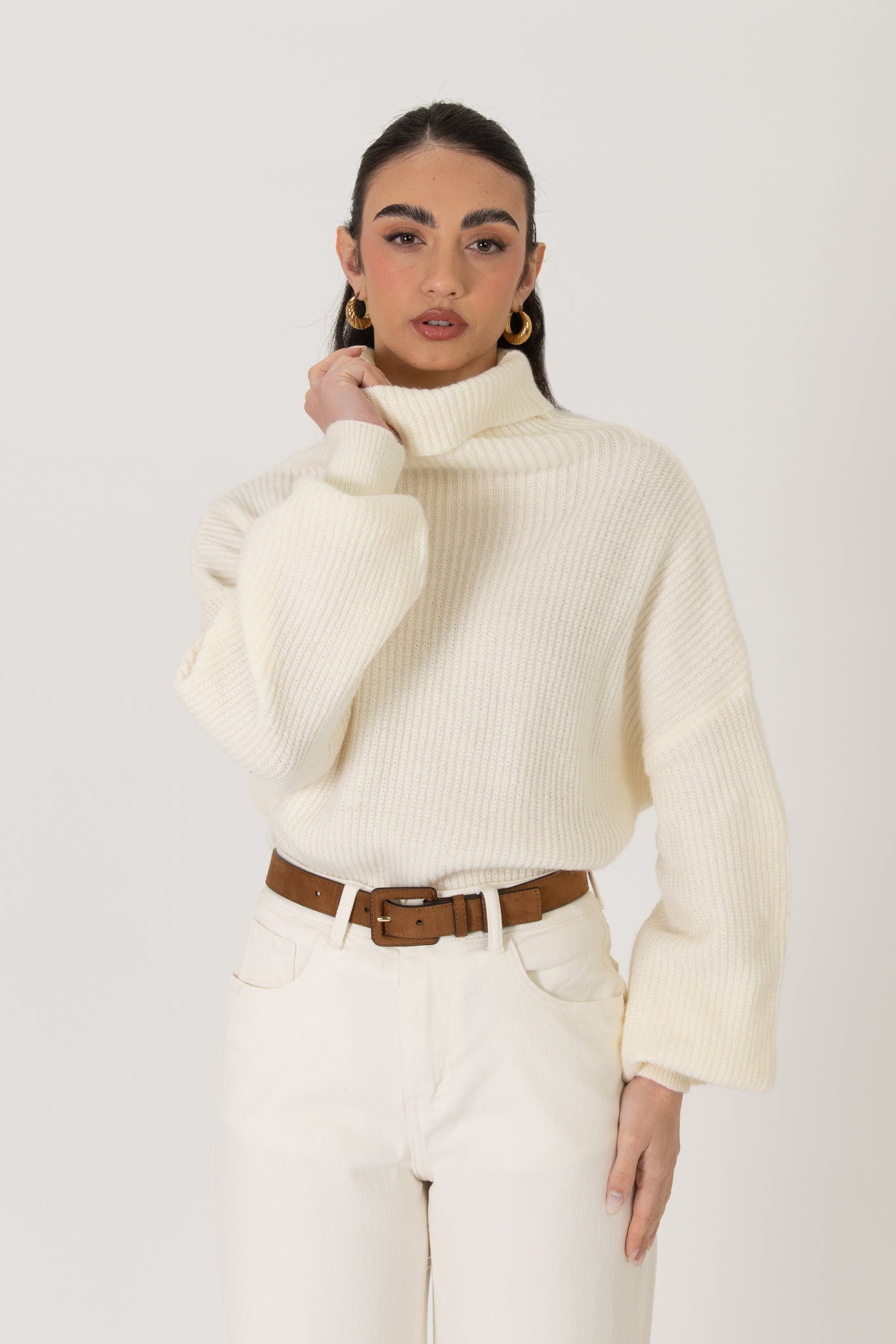 Maglione ‘COLLO ALTO’ costine Bianco