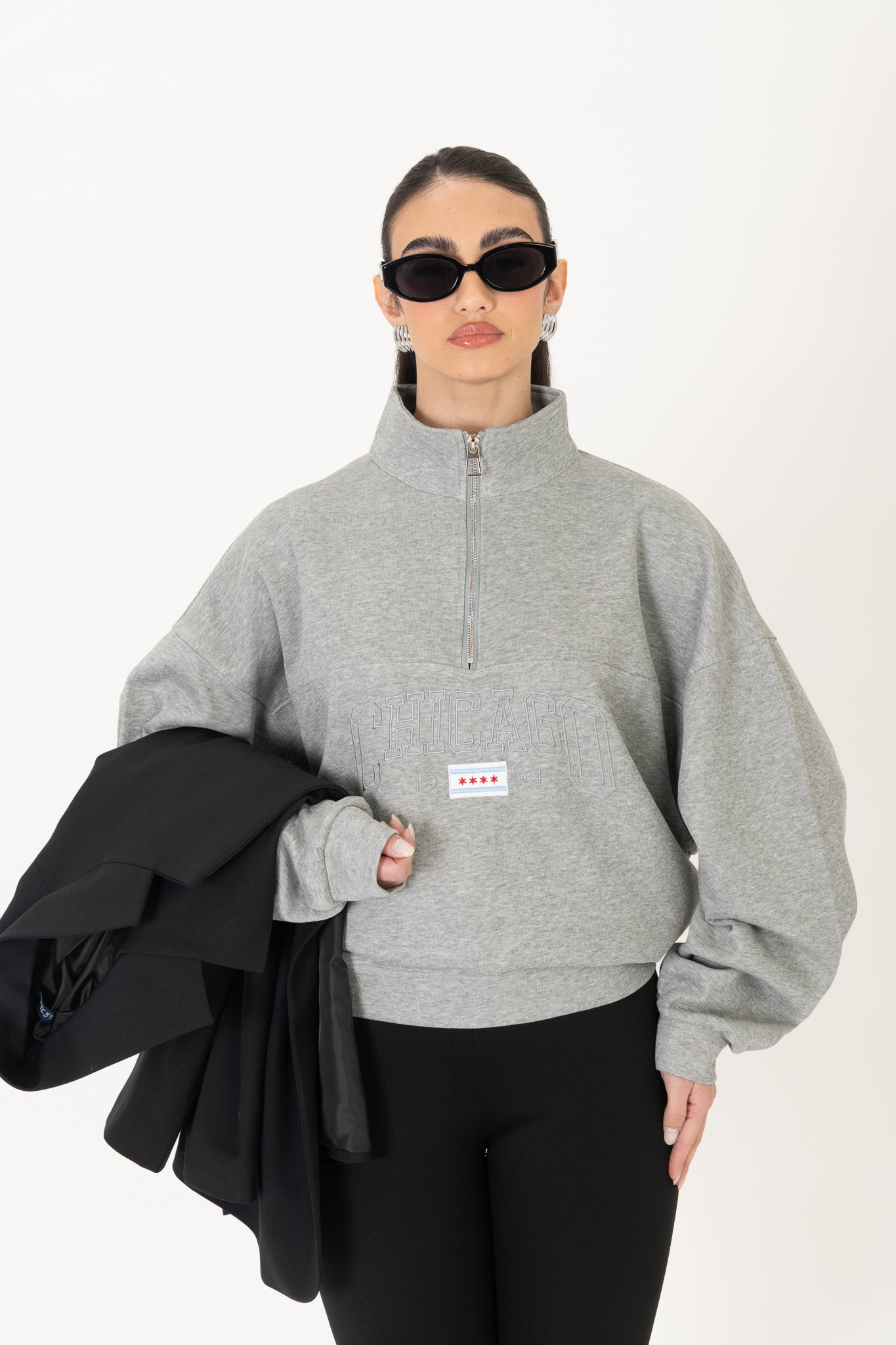 Felpa ‘CHICAGO’ con zip Grigia