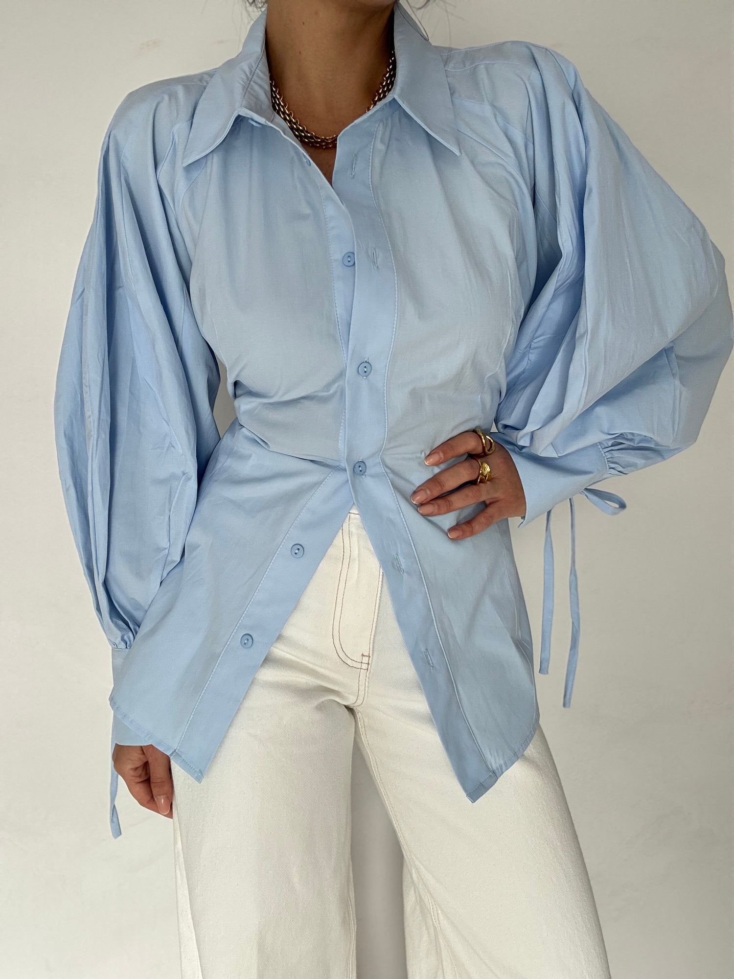 Camicia ‘80% COTONE’ con laccetto Azzurra