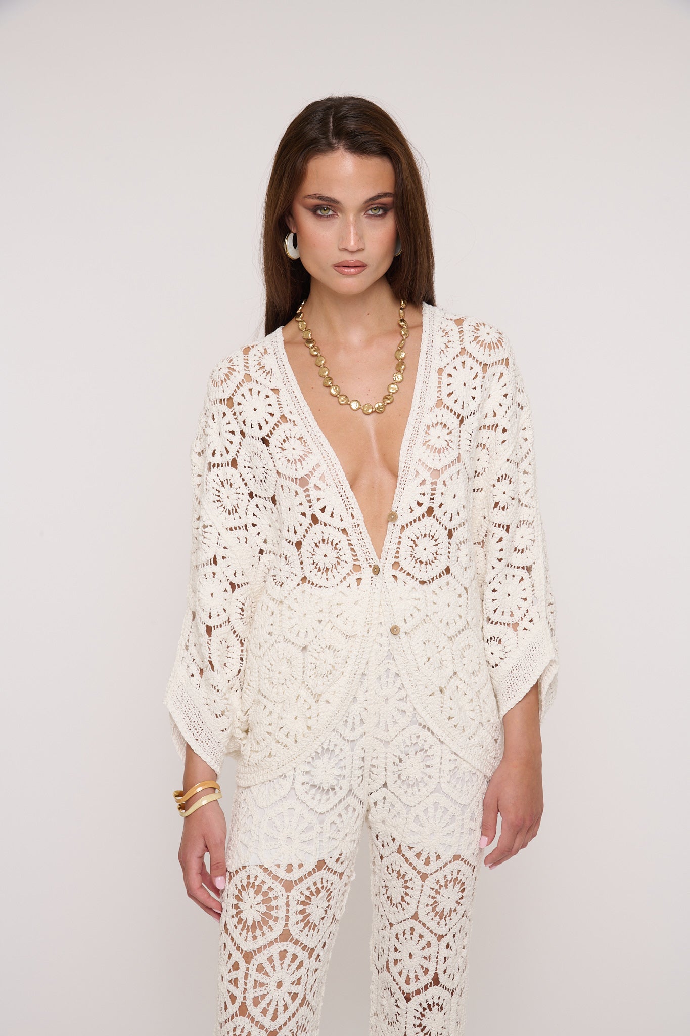 Cardigan ‘100% COTONE’ CROCHET Bianco
