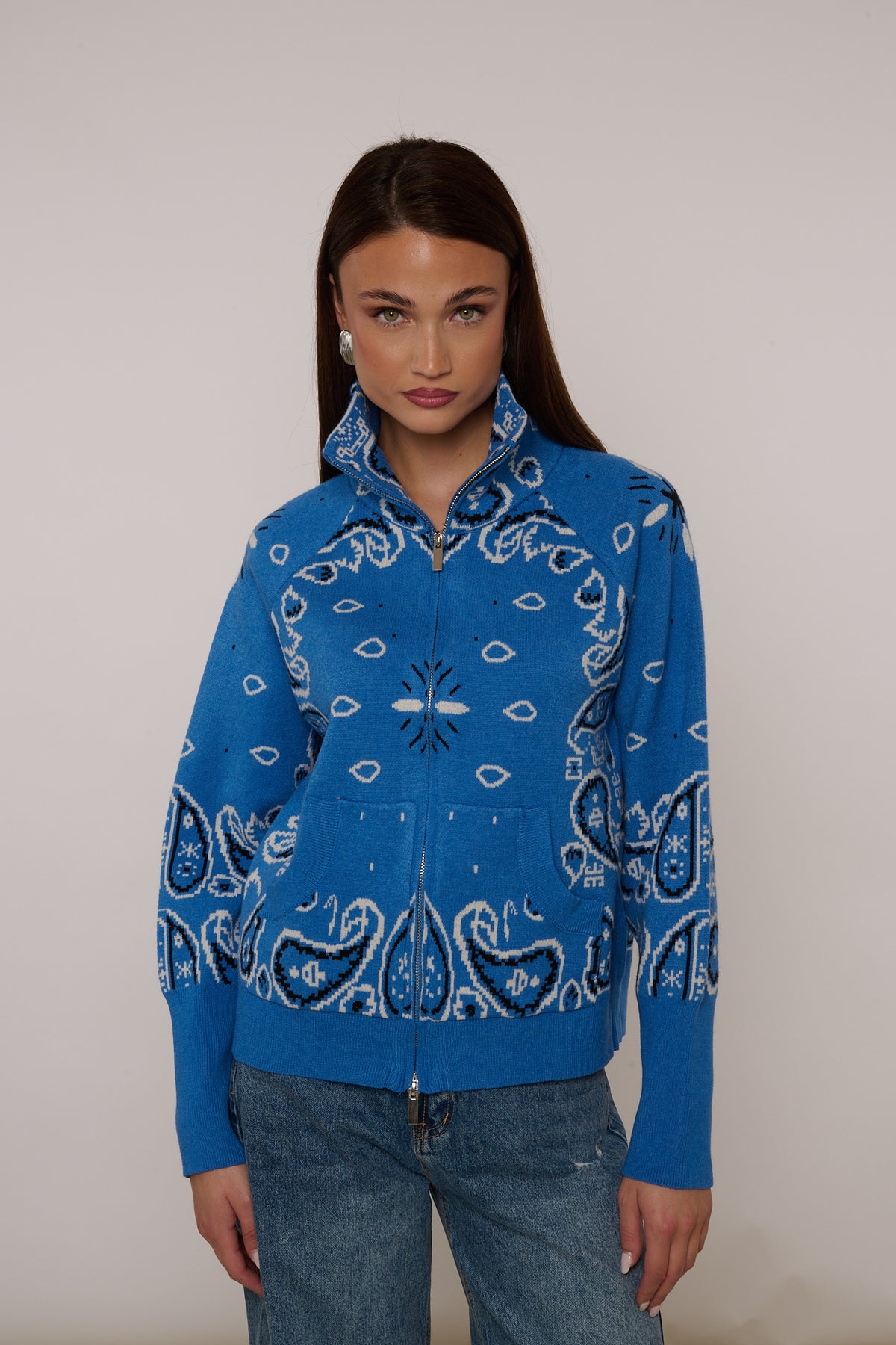Cardigan ‘FANTASIA BANDANA’ con Zip Azzurro
