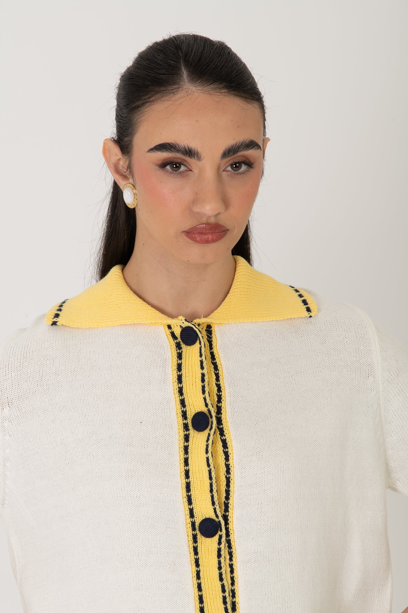 Maglione/Polo ‘BOTTONI RIVESTITI’ Panna e Giallo