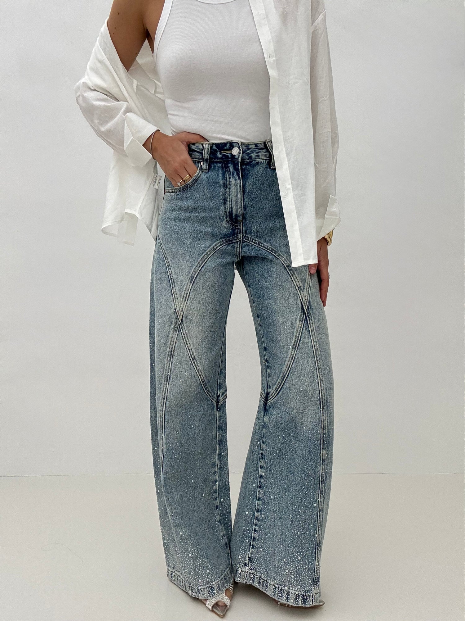 Jeans ‘CUCITURE E STRASS’ Denim Chiaro