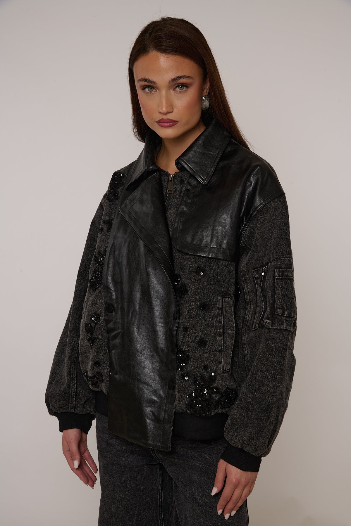 Bomber ‘CON APPLICAZIONI’ Denim Nero
