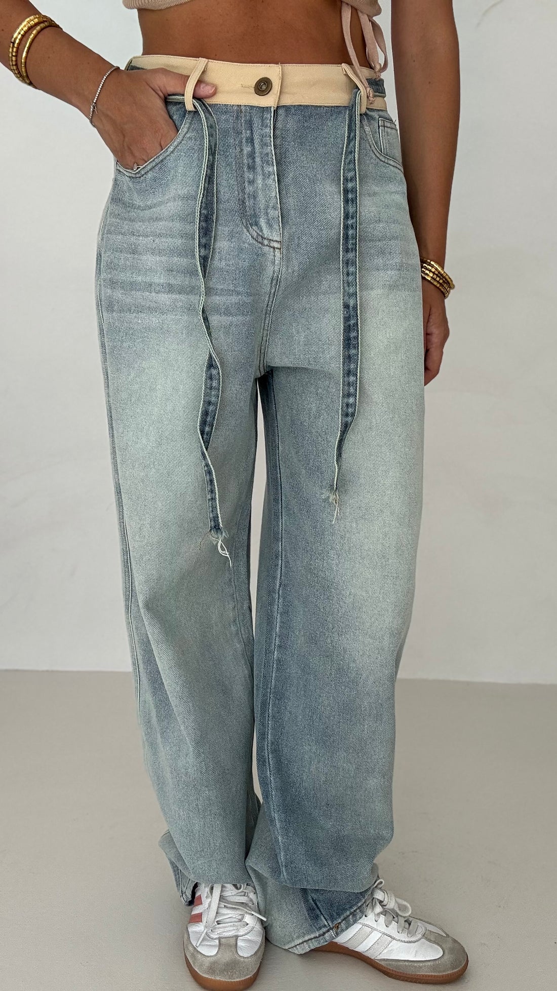 Jeans ‘BANDA BEIGE E LACCETTO’ Denim Slavato