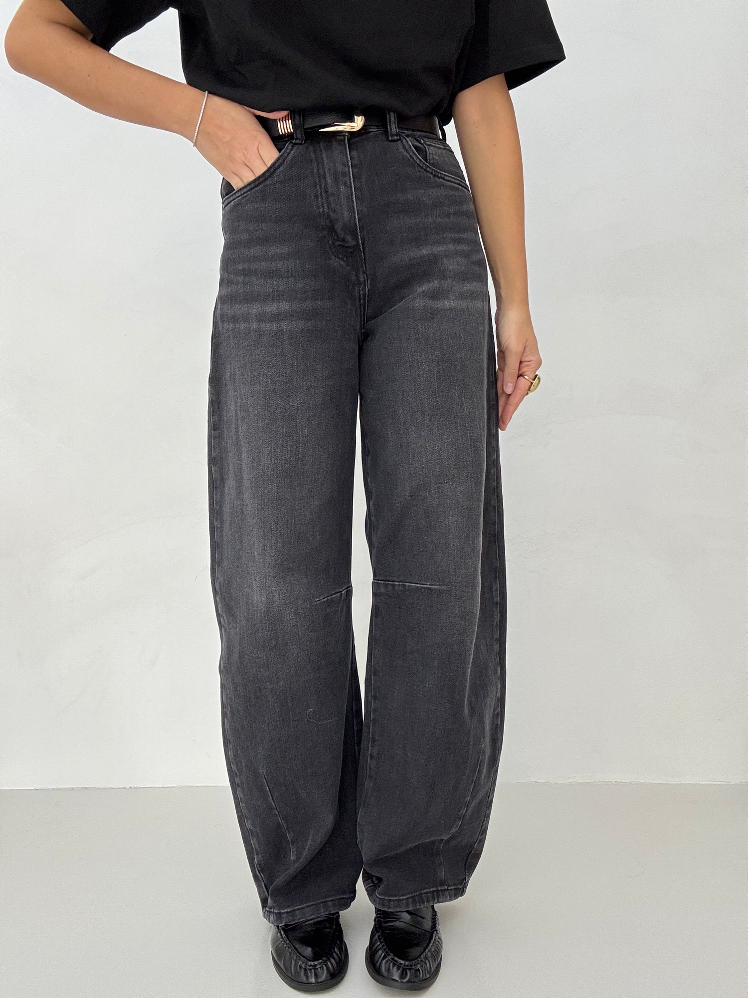 Jeans ‘BARREL’ con cuciture Nero