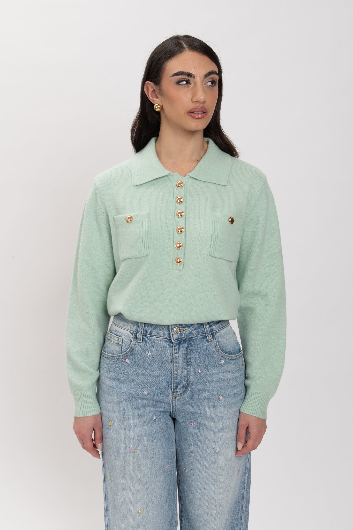 Maglione/Polo ‘BOTTONI ORO’ Verde Menta