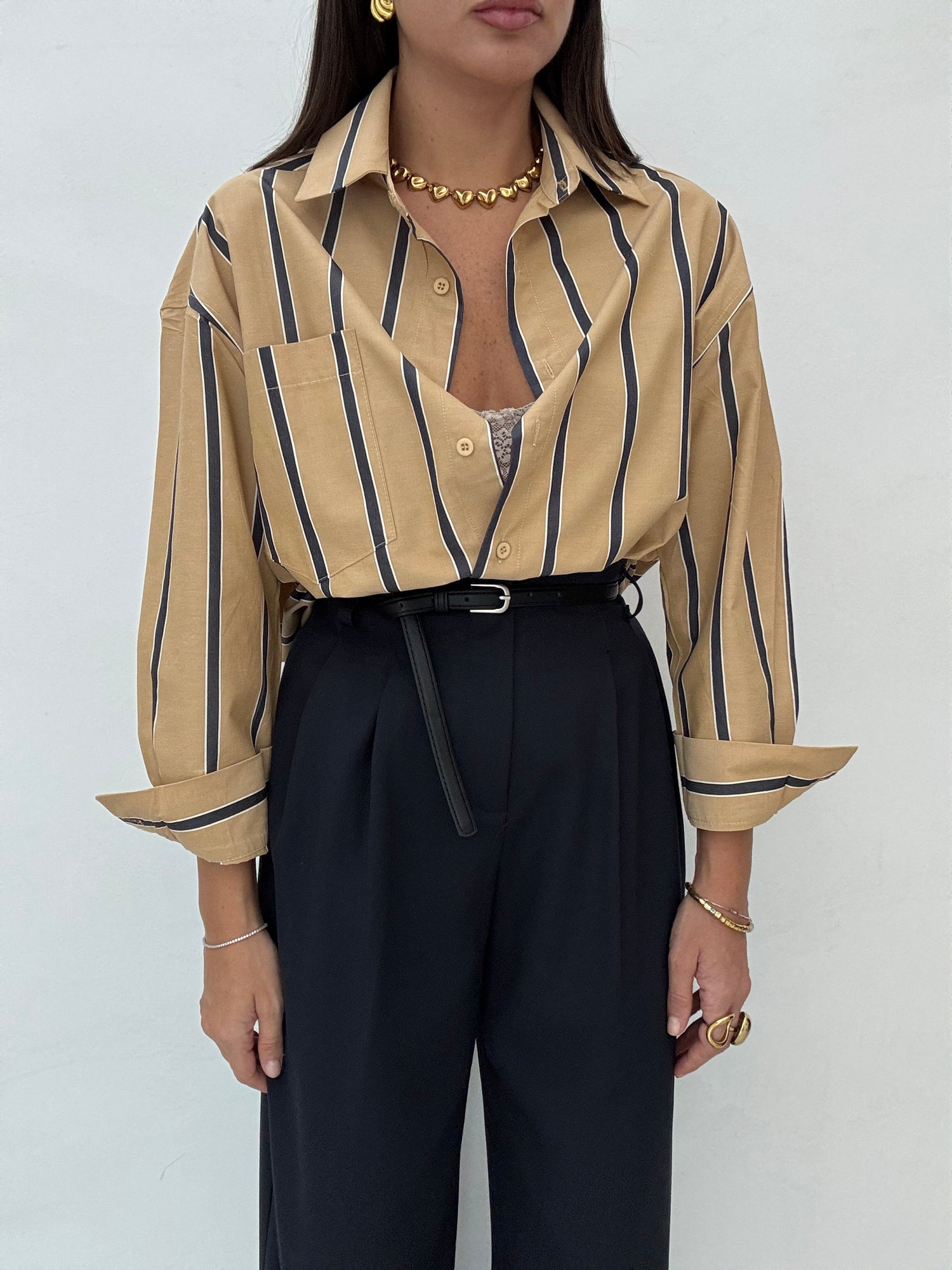 Camicia ‘RIGHE’ Senape e Blu